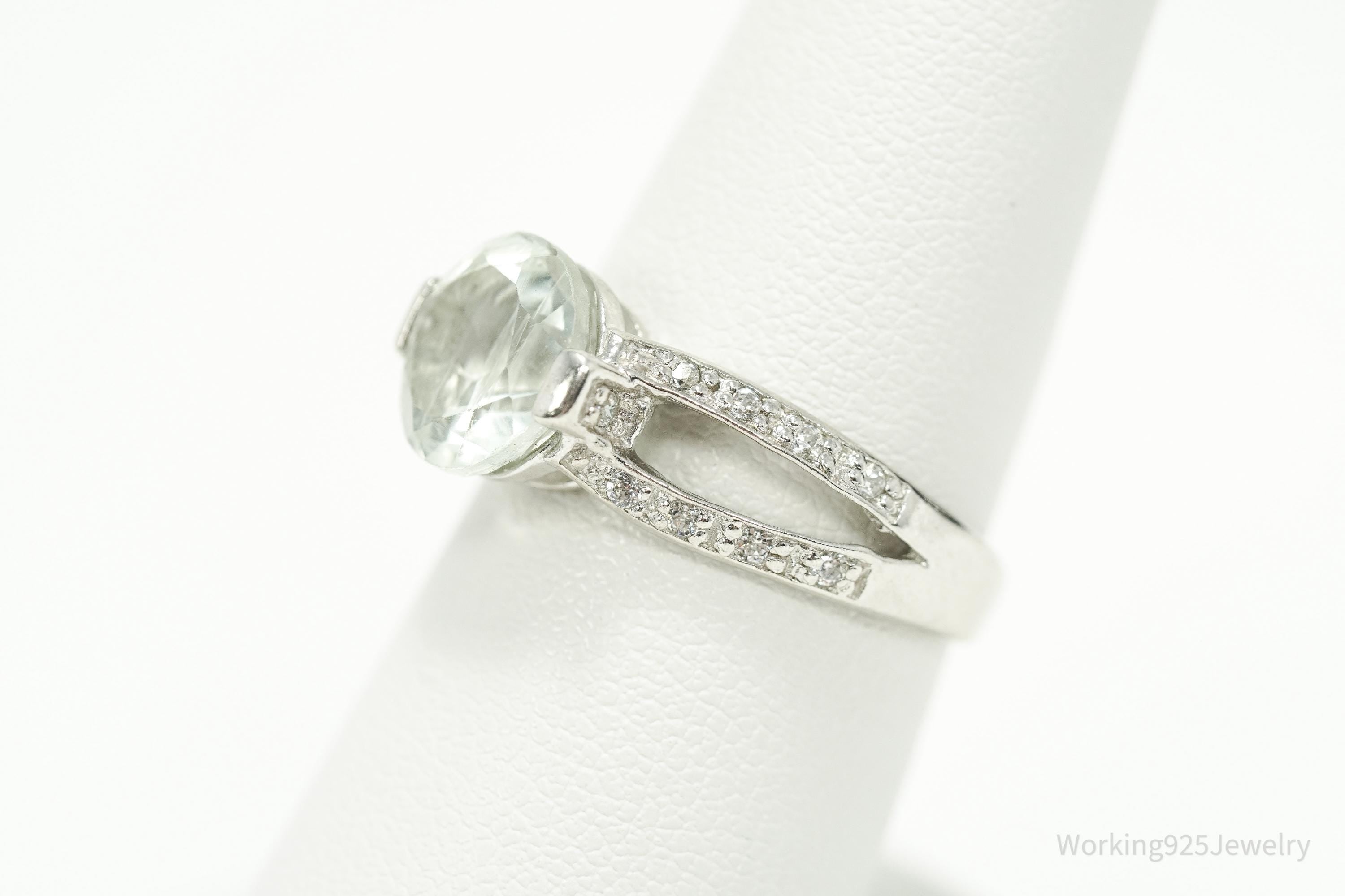 Vintage RJC Prasiolite & Cubic Zirconia Sterling Silver Ring - Size 7.5