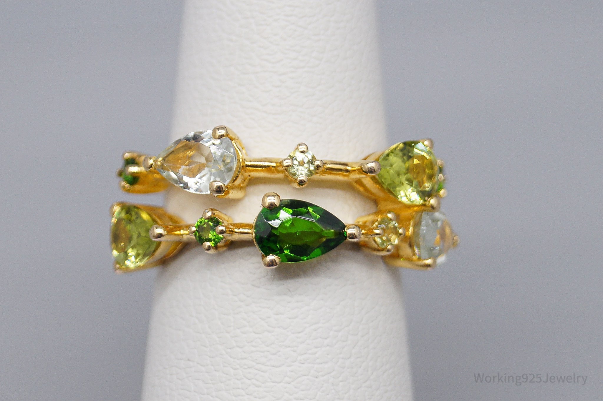 QVC EA Multi Gemstone 14K Yellow Gold Plated Sterling Silver Ring - Size 5