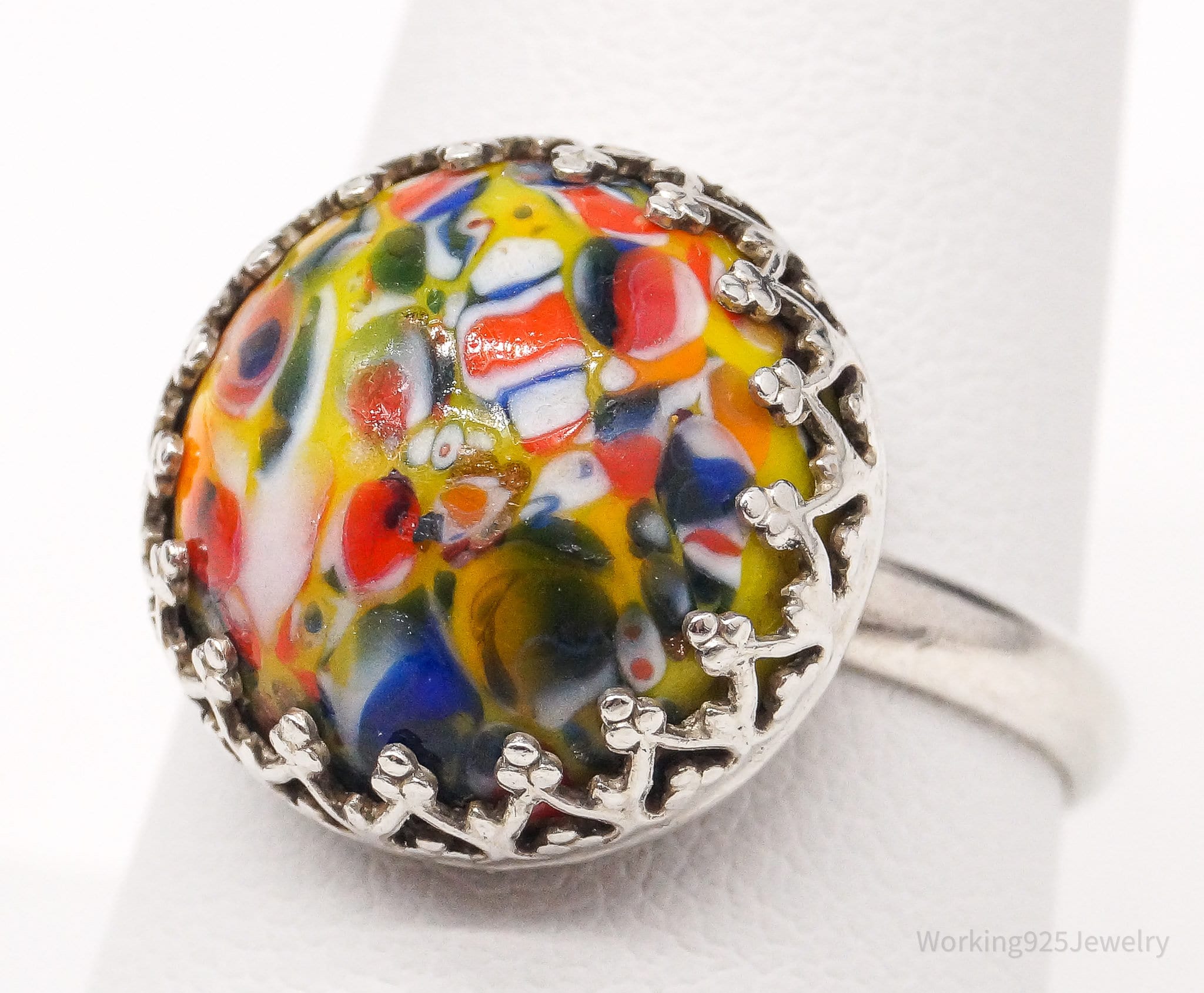 Vintage Murano Glass Silver Ring - Size 9