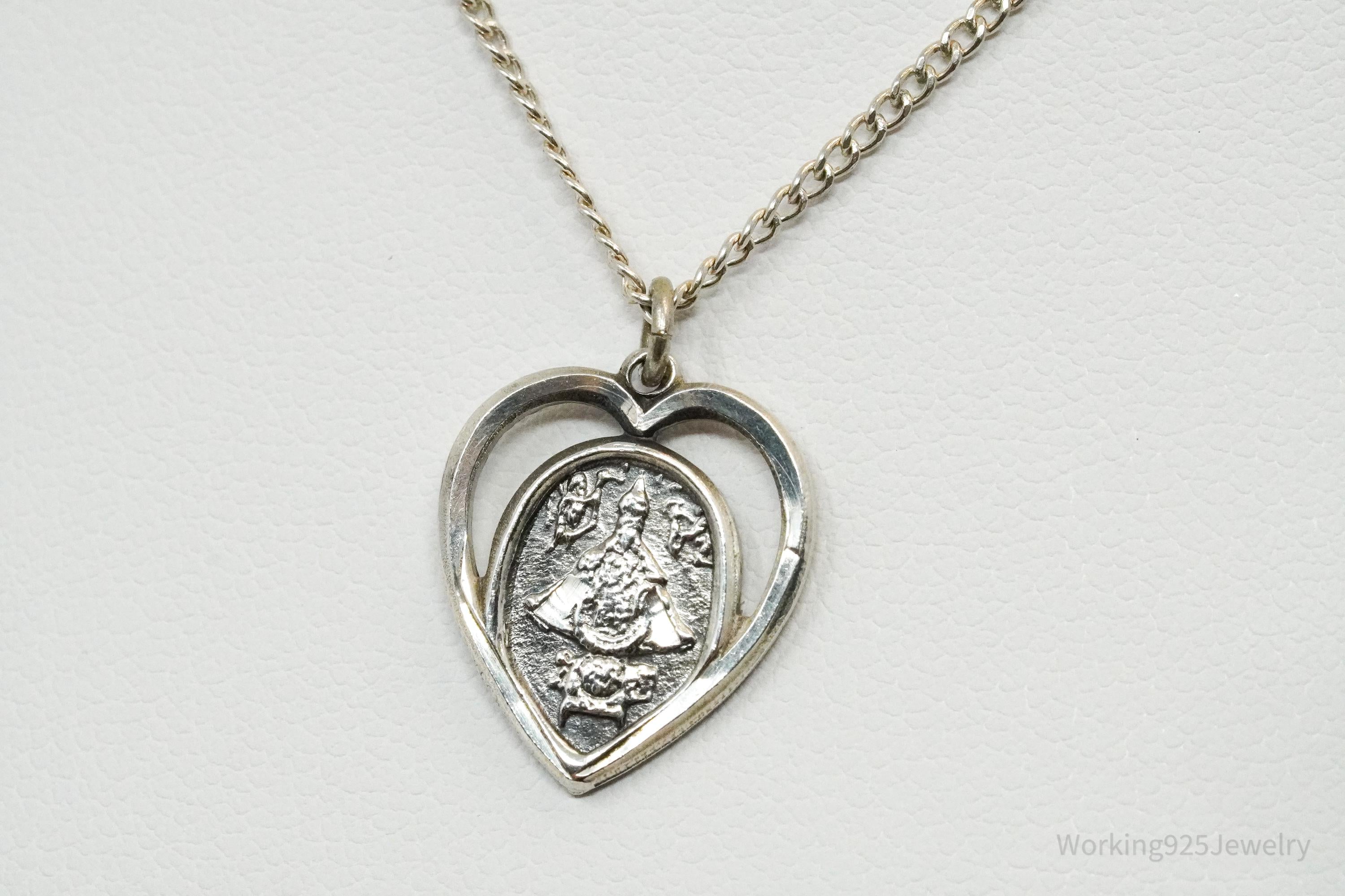 Midcentury Protection Heart Sterling Silver Necklace 20"