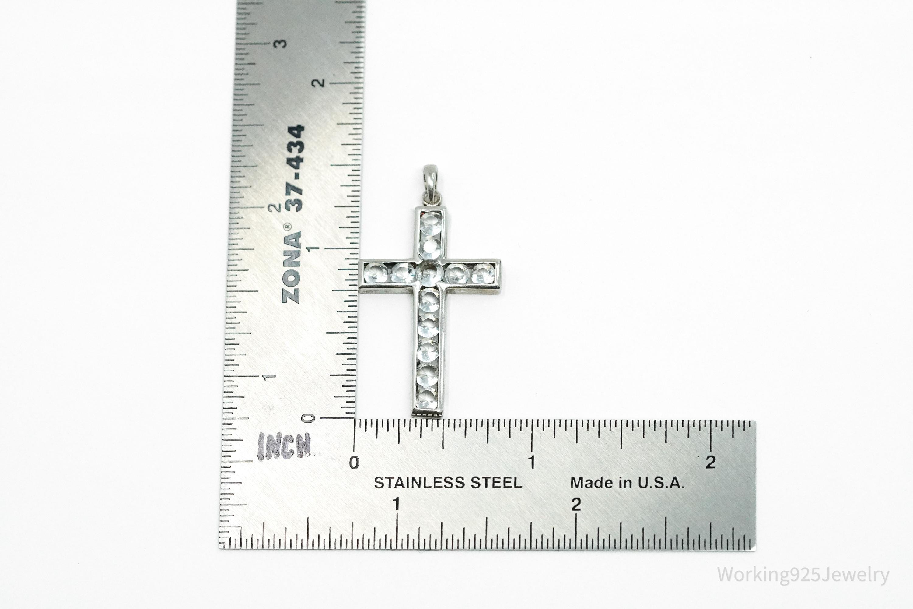 Vintage Crystal Cross Sterling Silver Necklace Pendant