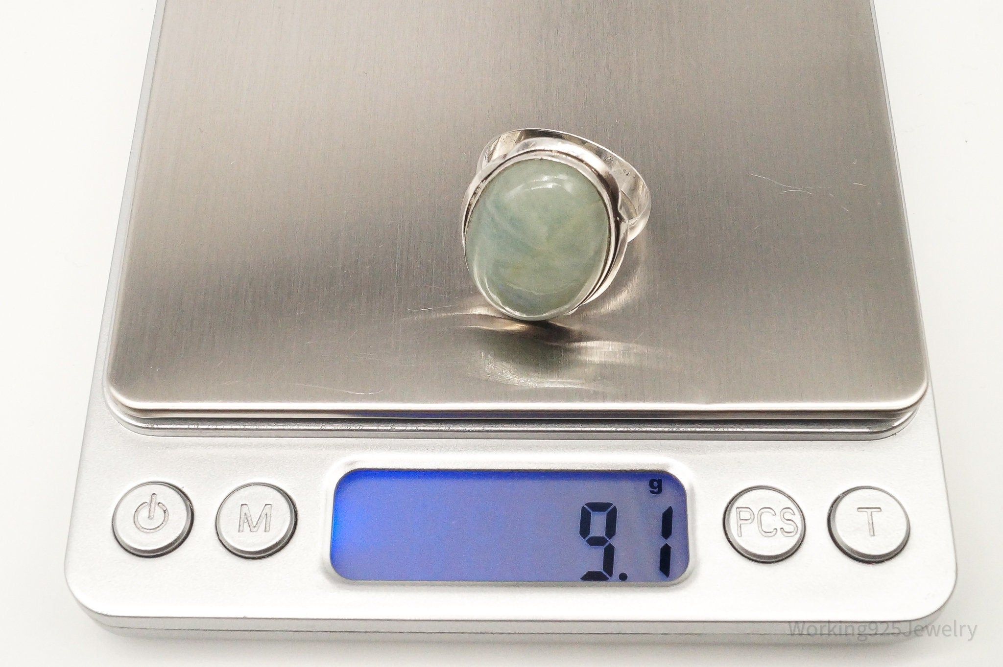 Vintage Large Amazonite Sterling Silver Ring - Size 10.25