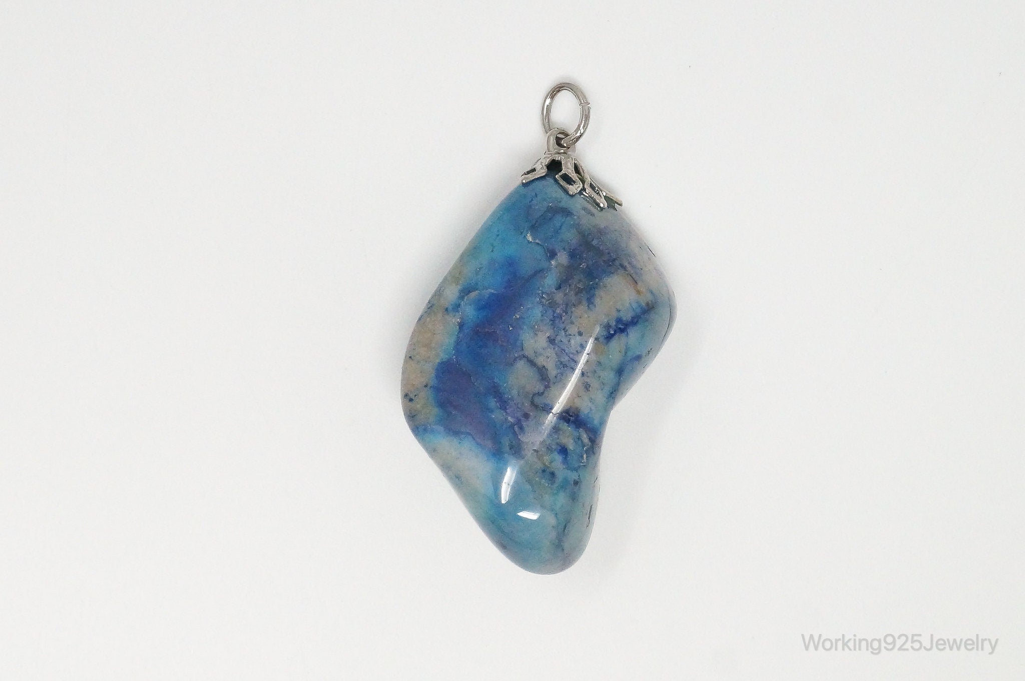 Vintage Large Blue Agate Necklace Pendant