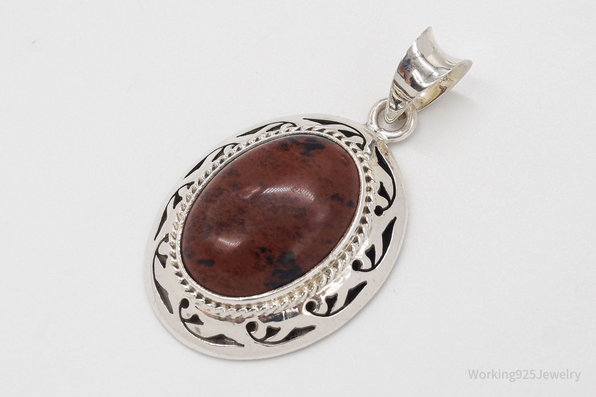 Vintage Large Mahogany Obsidian Sterling Silver Necklace Pendant