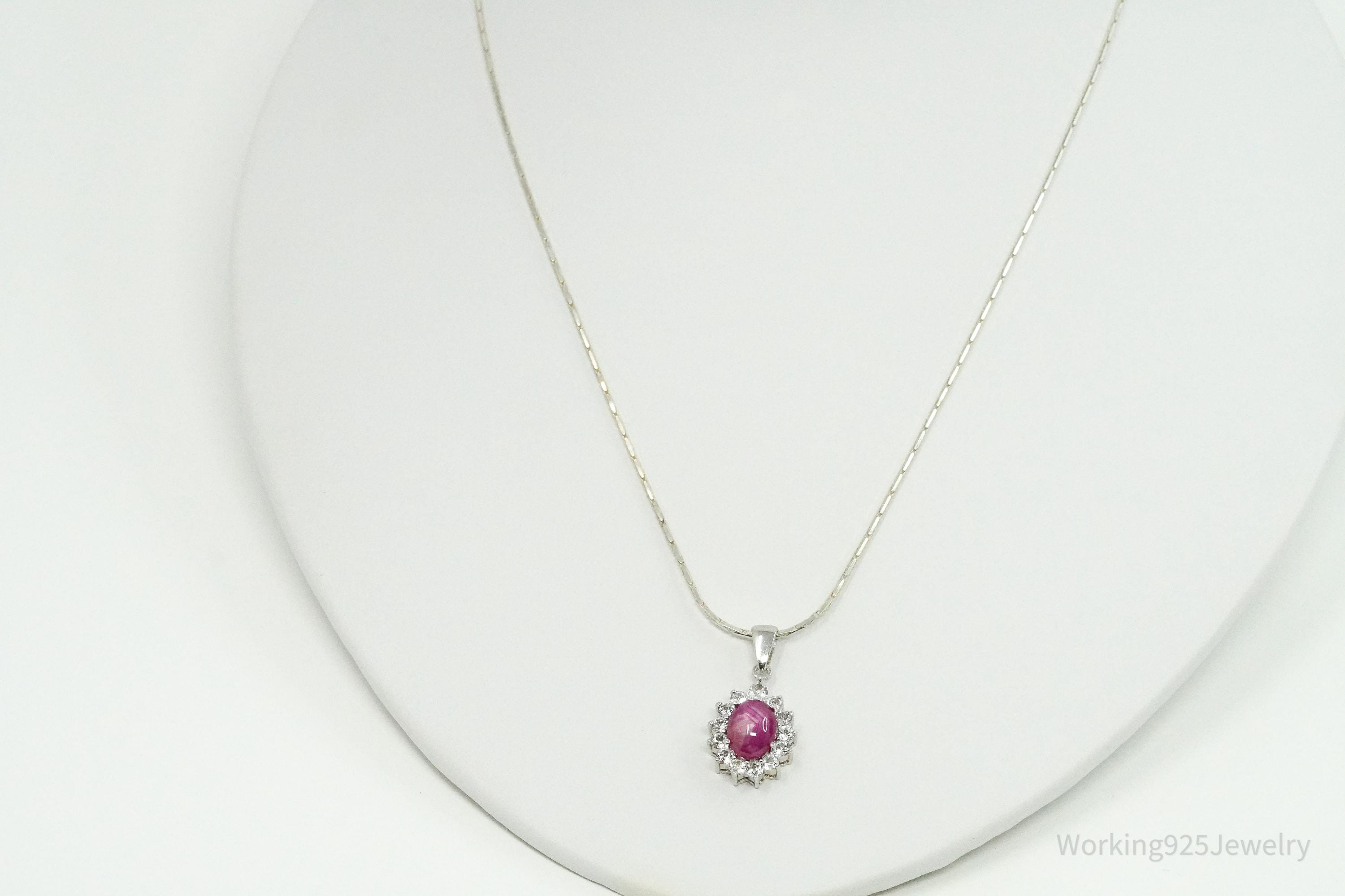 TGGC Ruby & White Sapphire Sterling Silver Necklace 18"