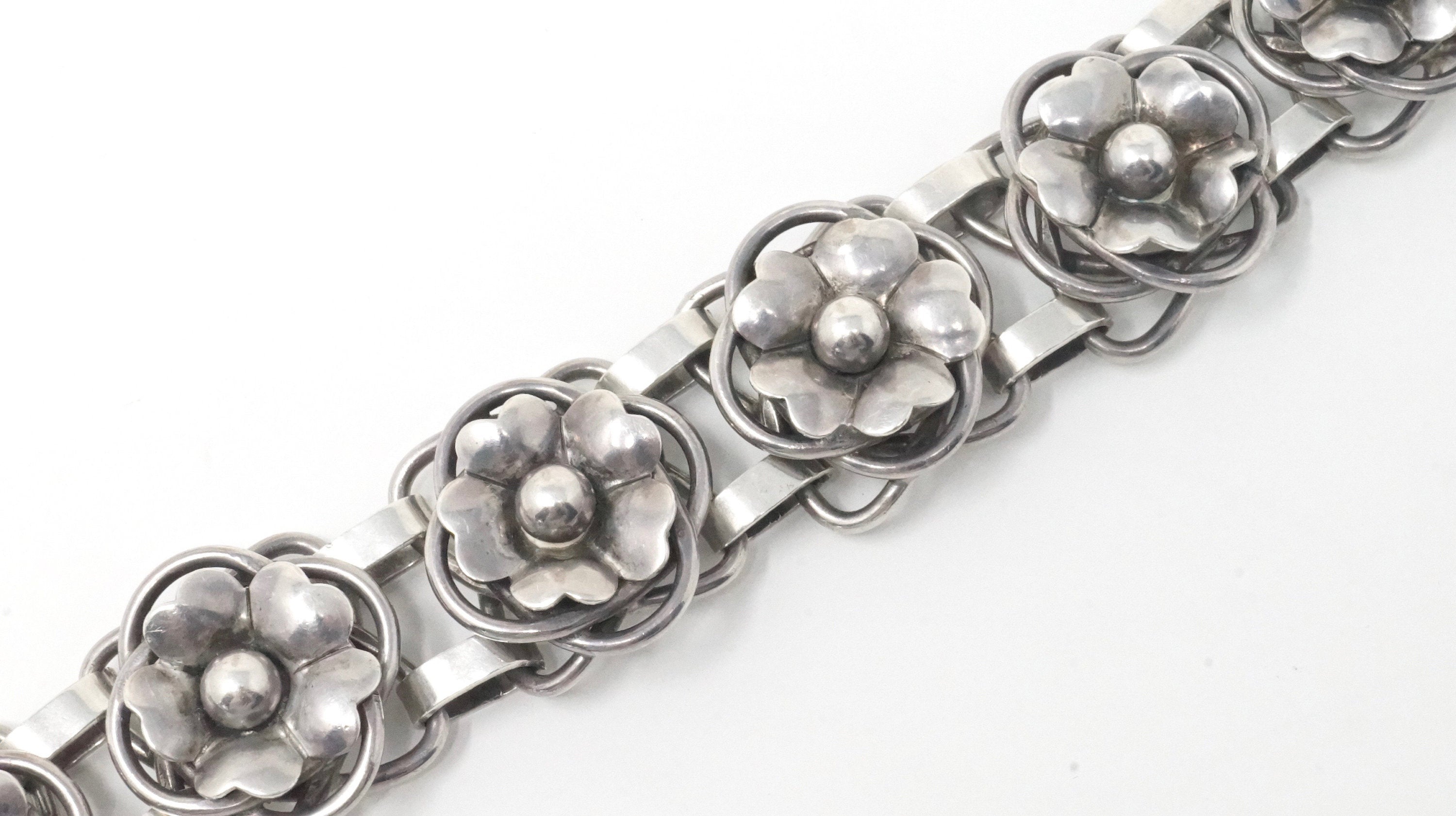 Vintage Modernist Designer Georg Jensen Flower Panel Sterling Silver Bracelet