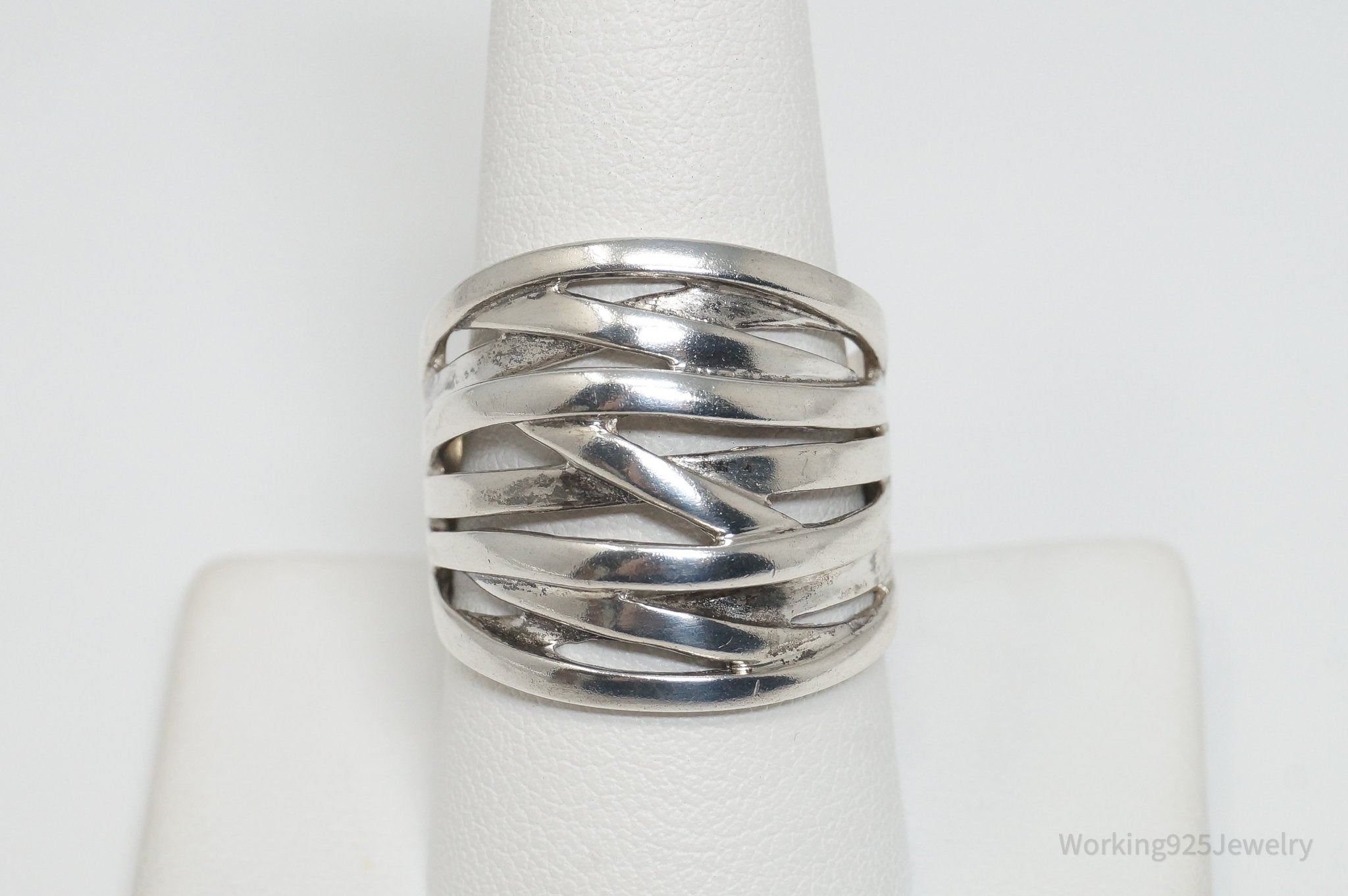 Vintage Modern Weave Sterling Silver Band Ring - Size 9.5