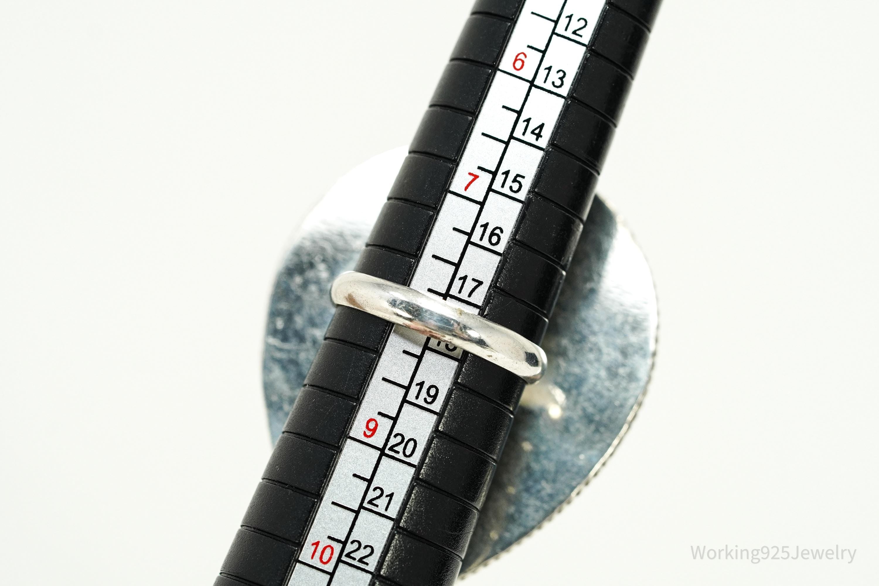 Vintage Mexico Modernist HOB Massive Agate & Black Onyx Inlay Sterling Silver Ring - Size 8