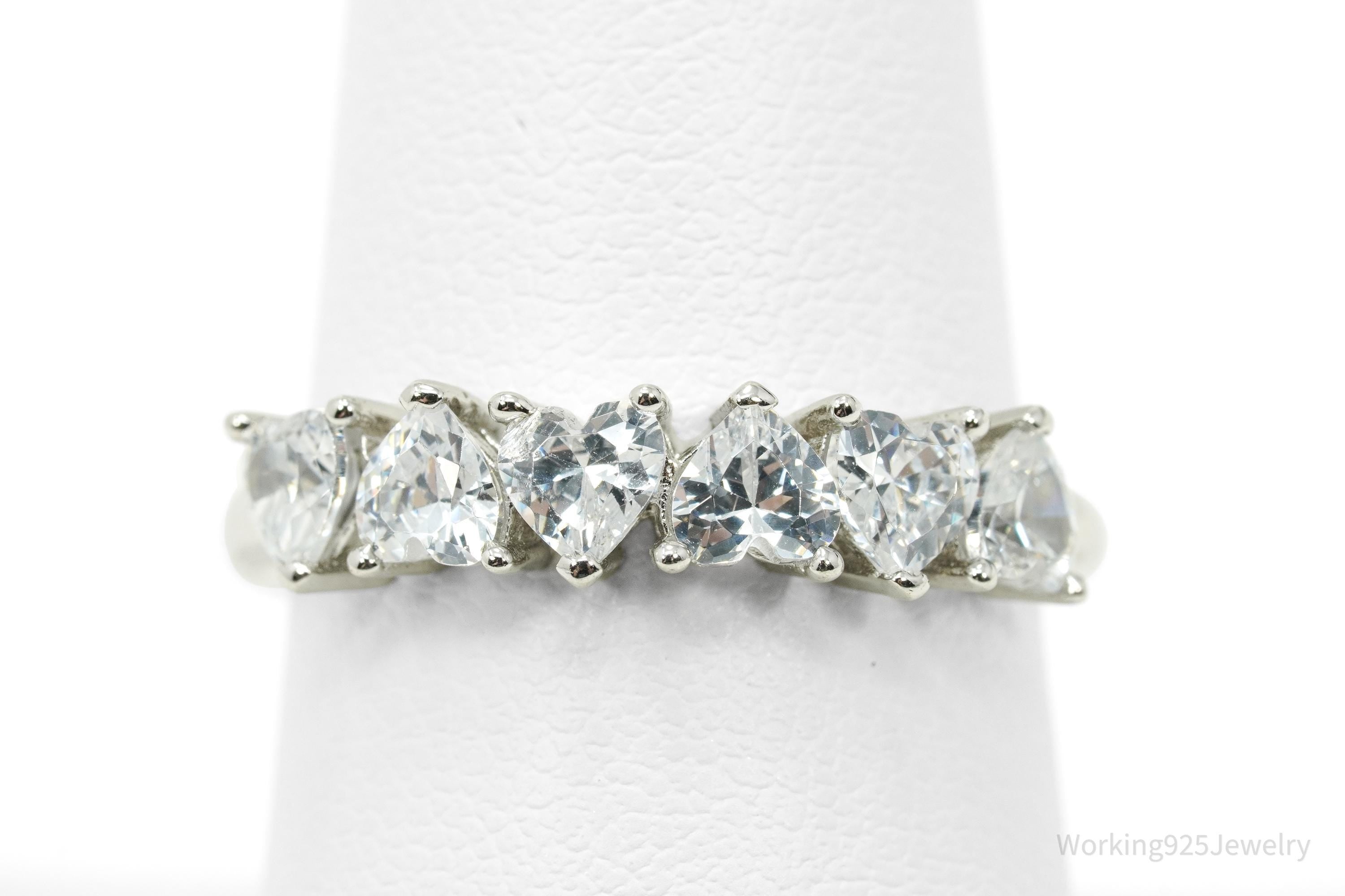 Designer BBJ Cubic Zirconia Hearts Sterling Silver Ring - Size 8