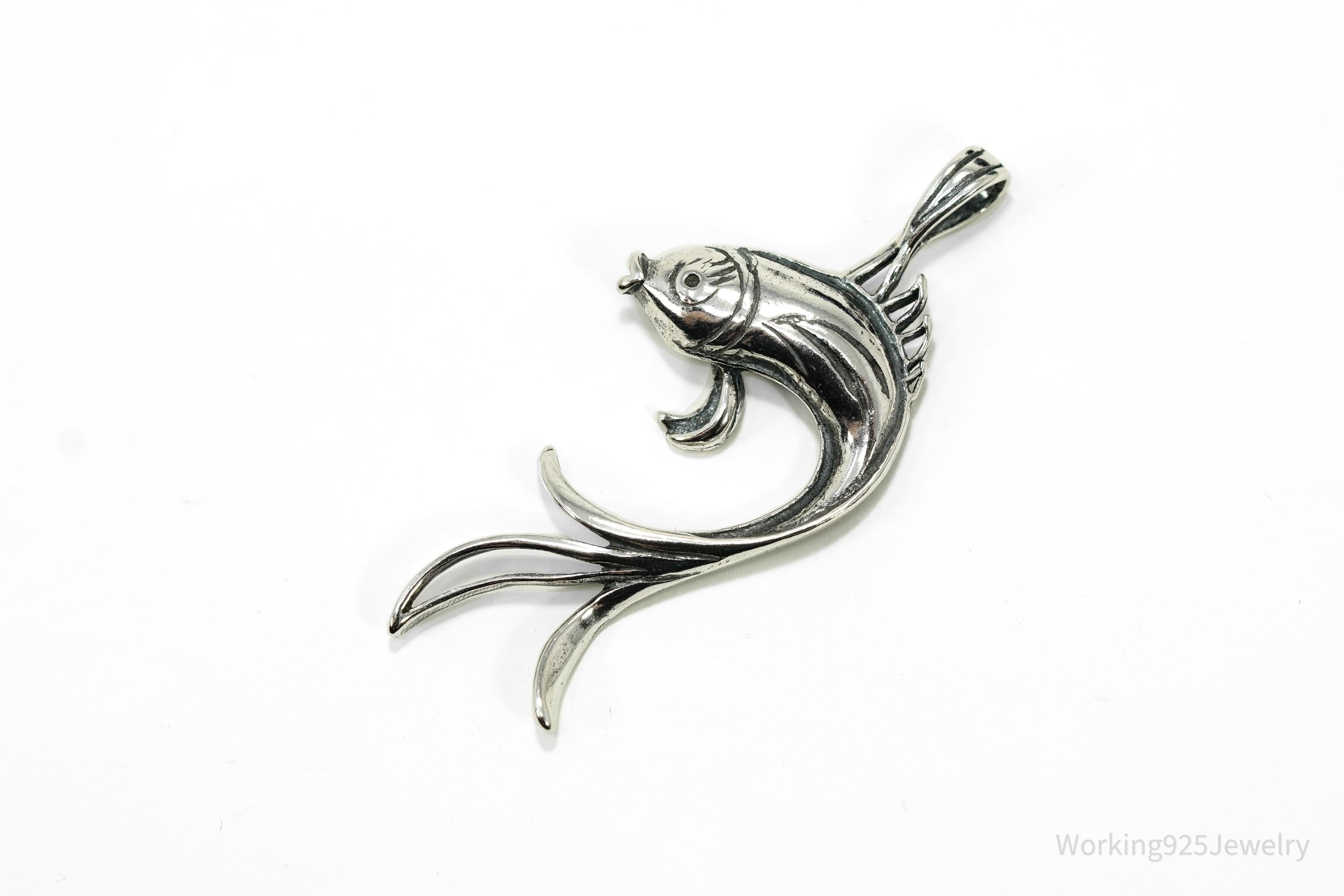 Vintage Butterfly Koi Fish Sterling Silver Necklace Pendant