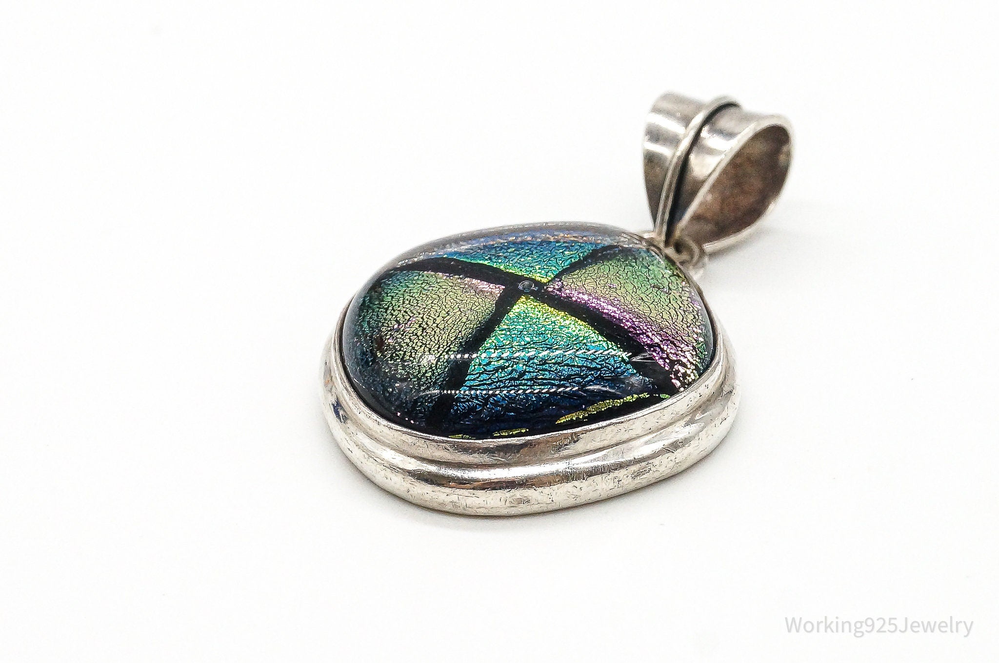 Vintage Large Dichroic Glass Sterling Silver Necklace Pendant