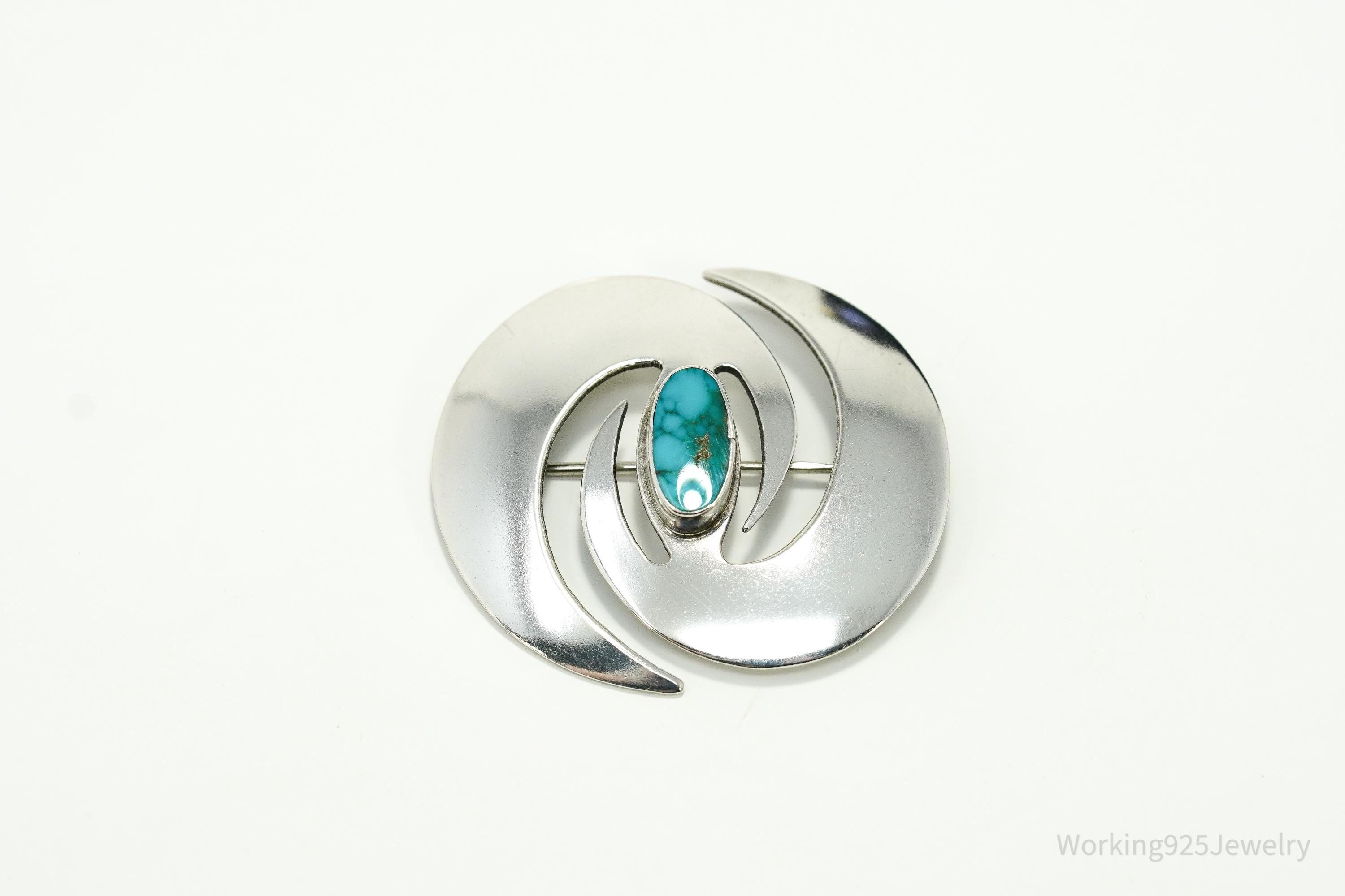 Vintage Native American Turquoise Sterling Silver Brooch Pin