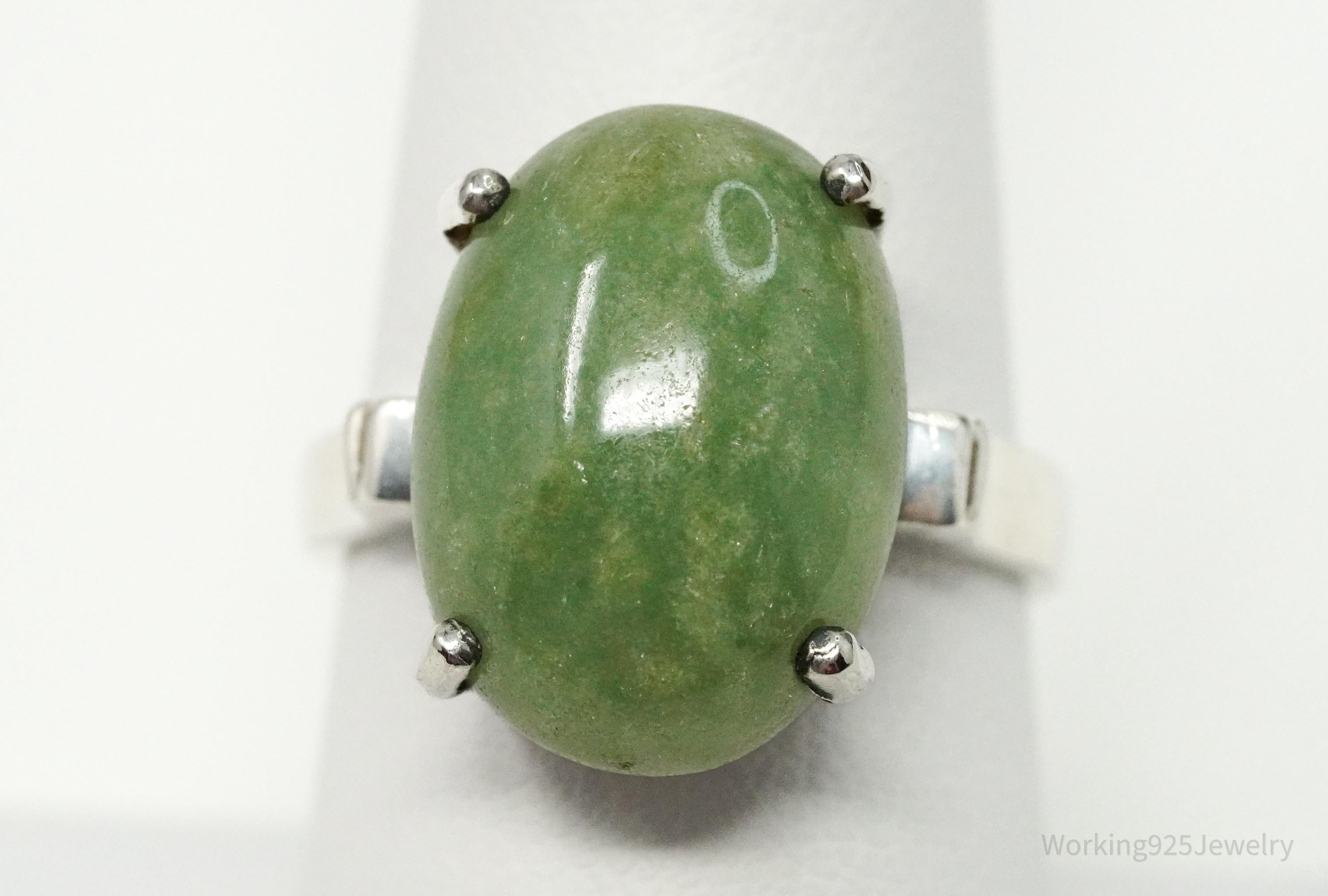 Vintage Green Stone Sterling Silver Ring - Size 8