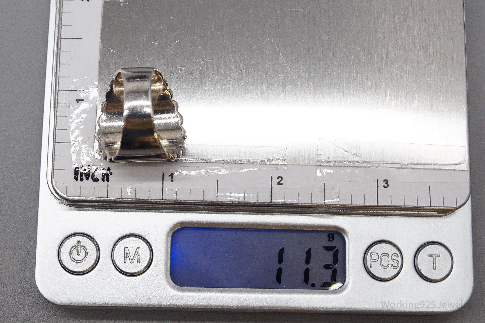 Vintage Puffy Ribbed Modernist Style Sterling Silver Ring - Size 7.75