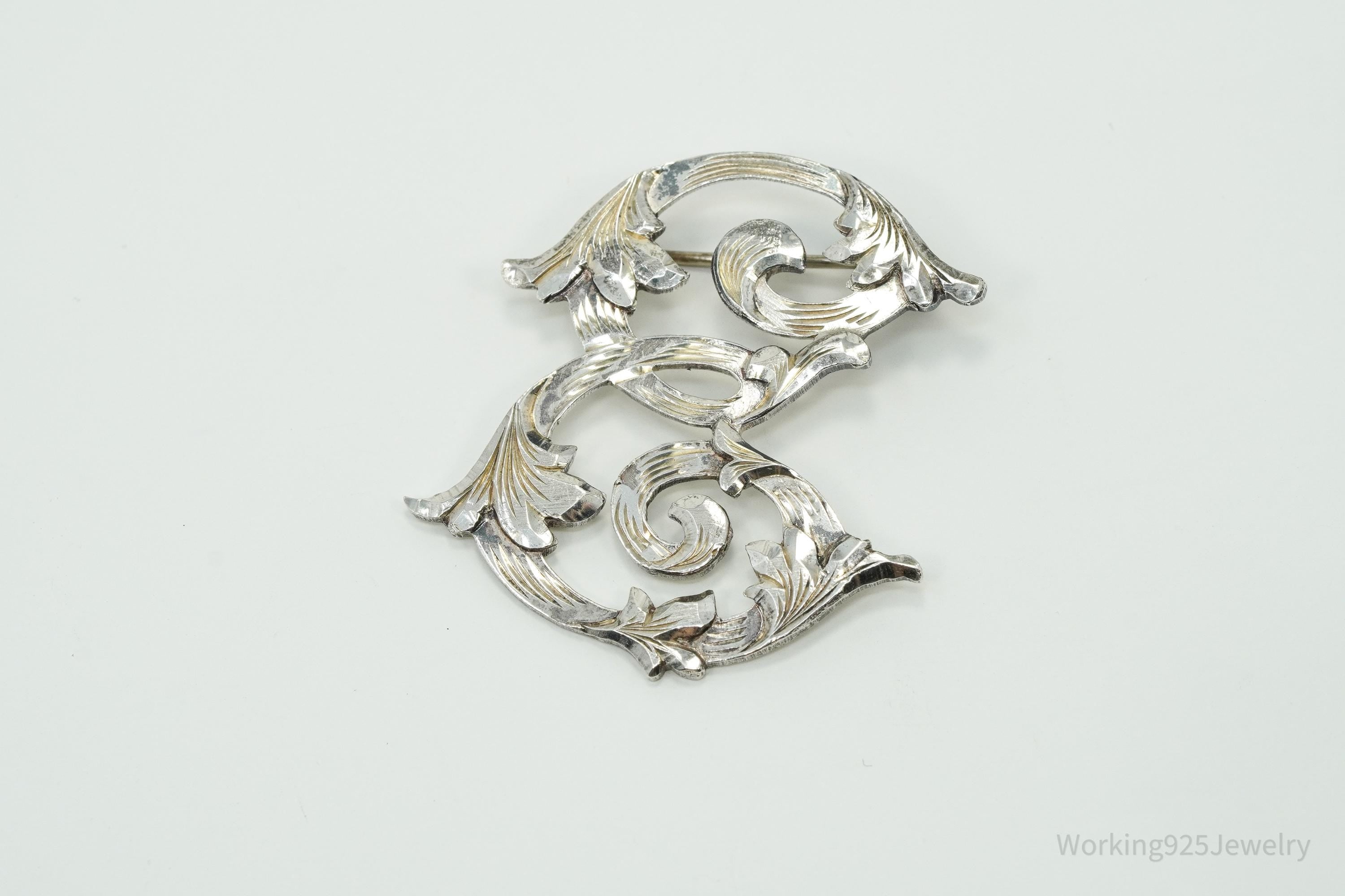 Large Vintage Mexico "E" Sterling Silver Brooch Pin