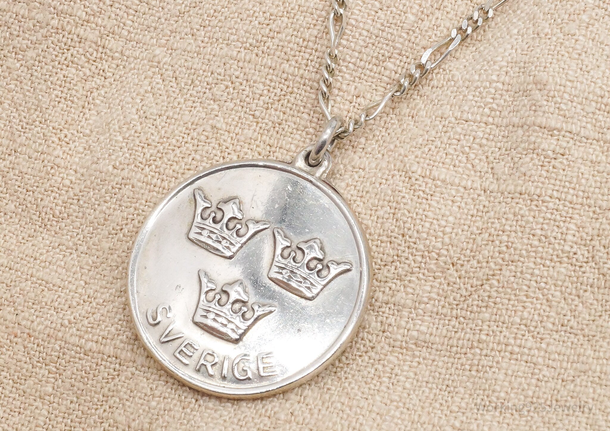 Vintage Swedish Svergie Triple Crown Sterling Silver Chain Necklace 20"