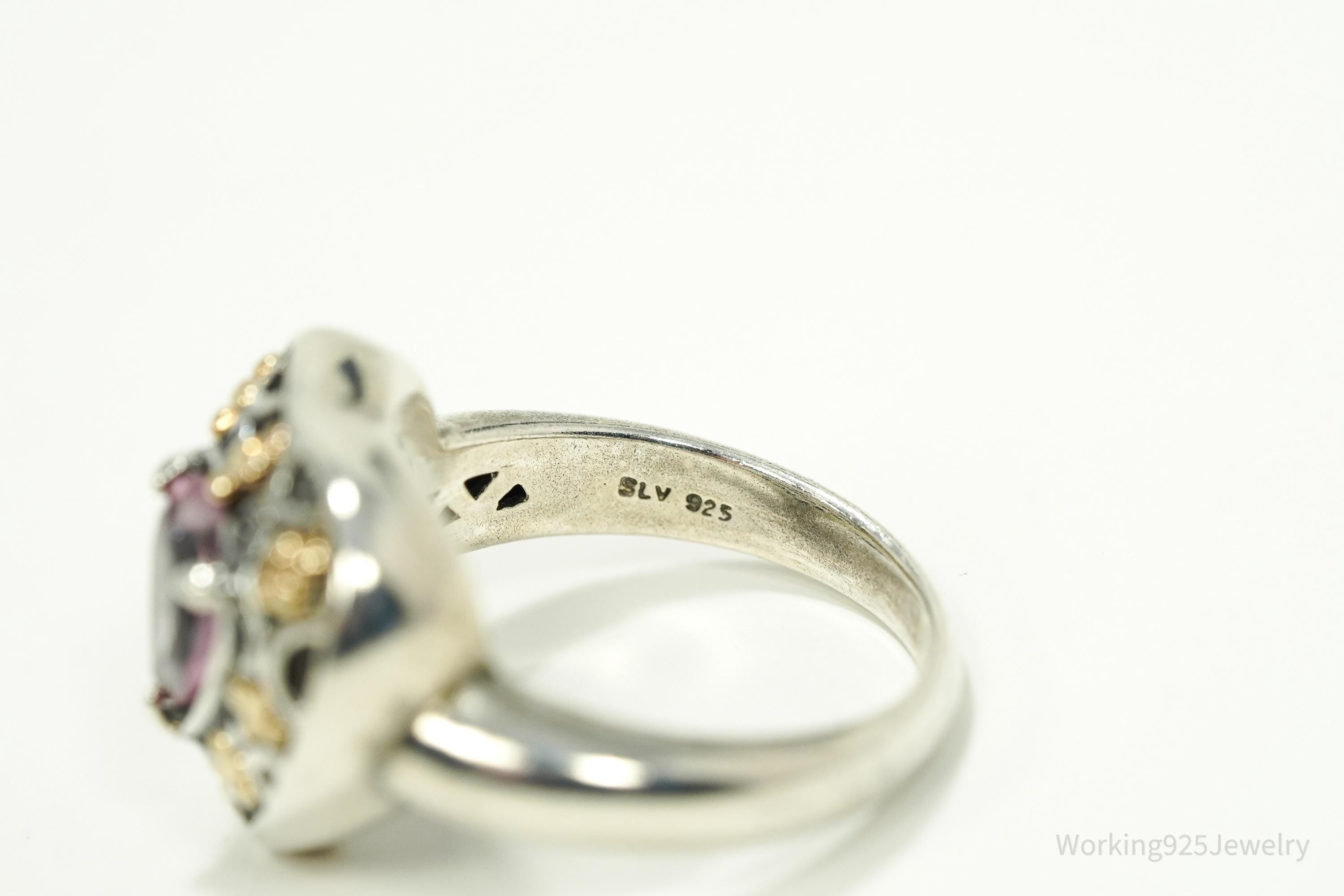 Vintage SLV Pink Topaz 14K Yellow Gold Sterling Silver Ring - Size 7