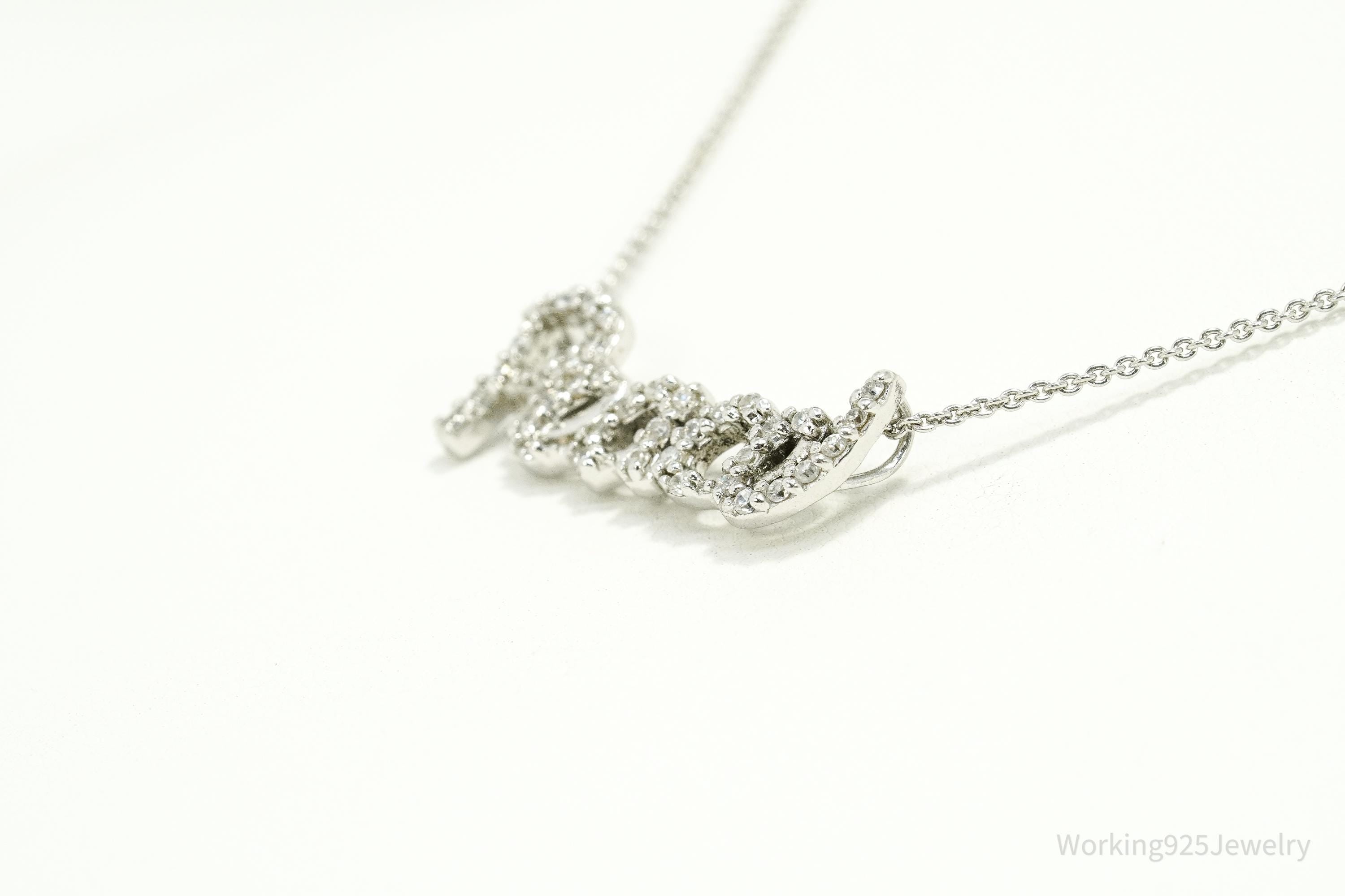 Vintage Cubic Zirconia "Peace" Sterling Silver Necklace 20"