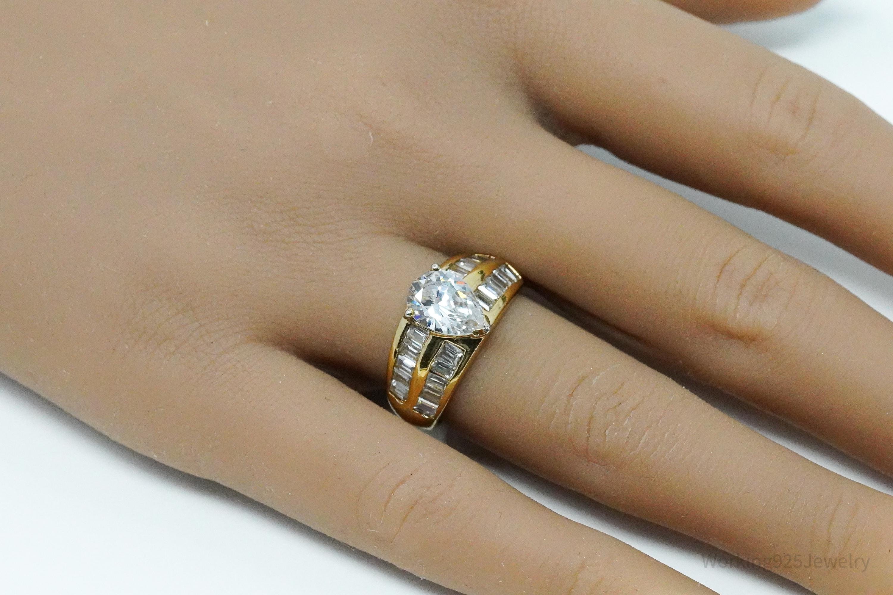 Vintage Gold Vermeil Cubic Zirconia Sterling Silver Ring - Size 7