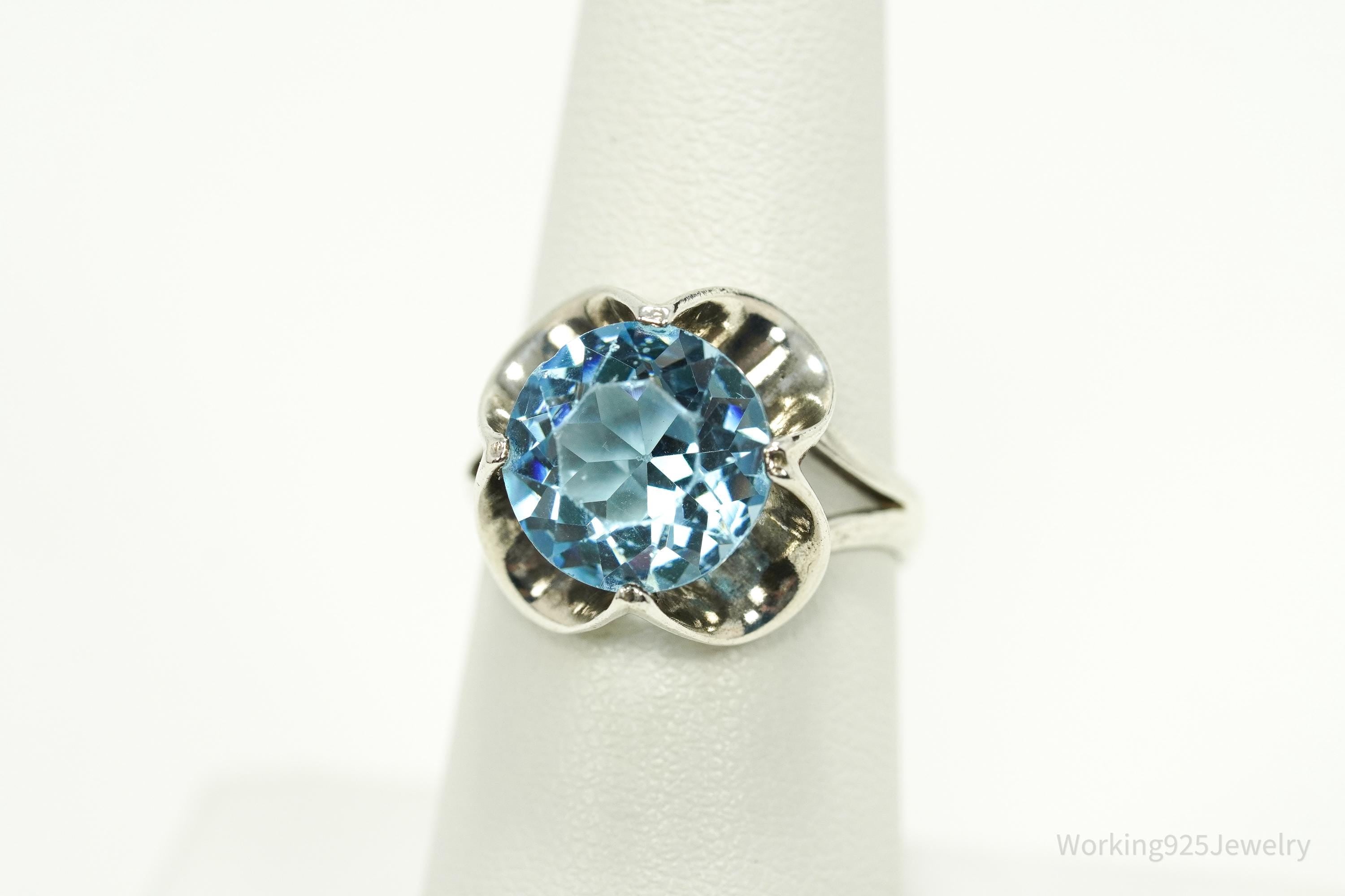 Vintage Blue Glass Stone Sterling Silver Ring - Size 6.75