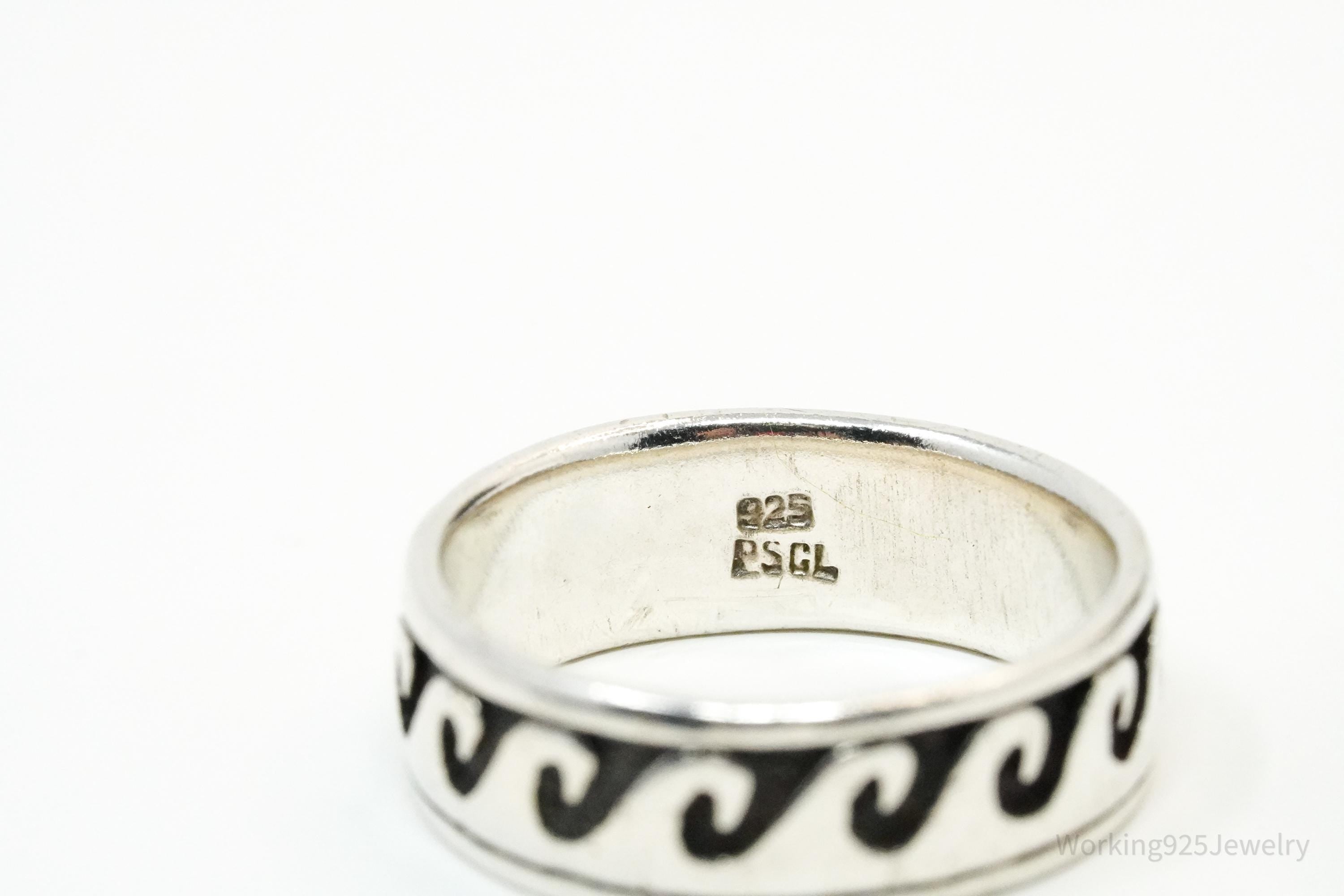 Vintage Waves Design Sterling Silver Band Ring - Size 9.25