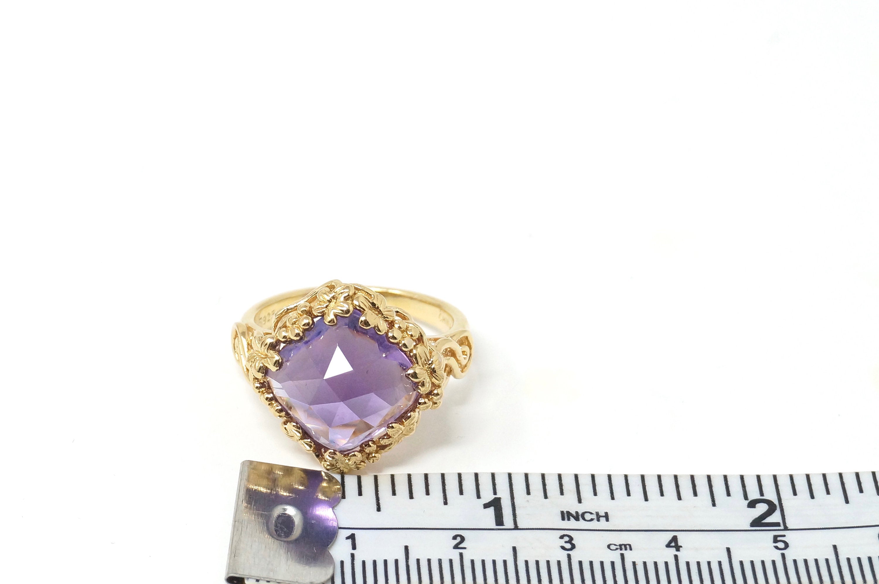 Vtg Art Nouveau Amethyst Flower Swirl Gold Vermeil Ring Sterling Silver Ring Sz9