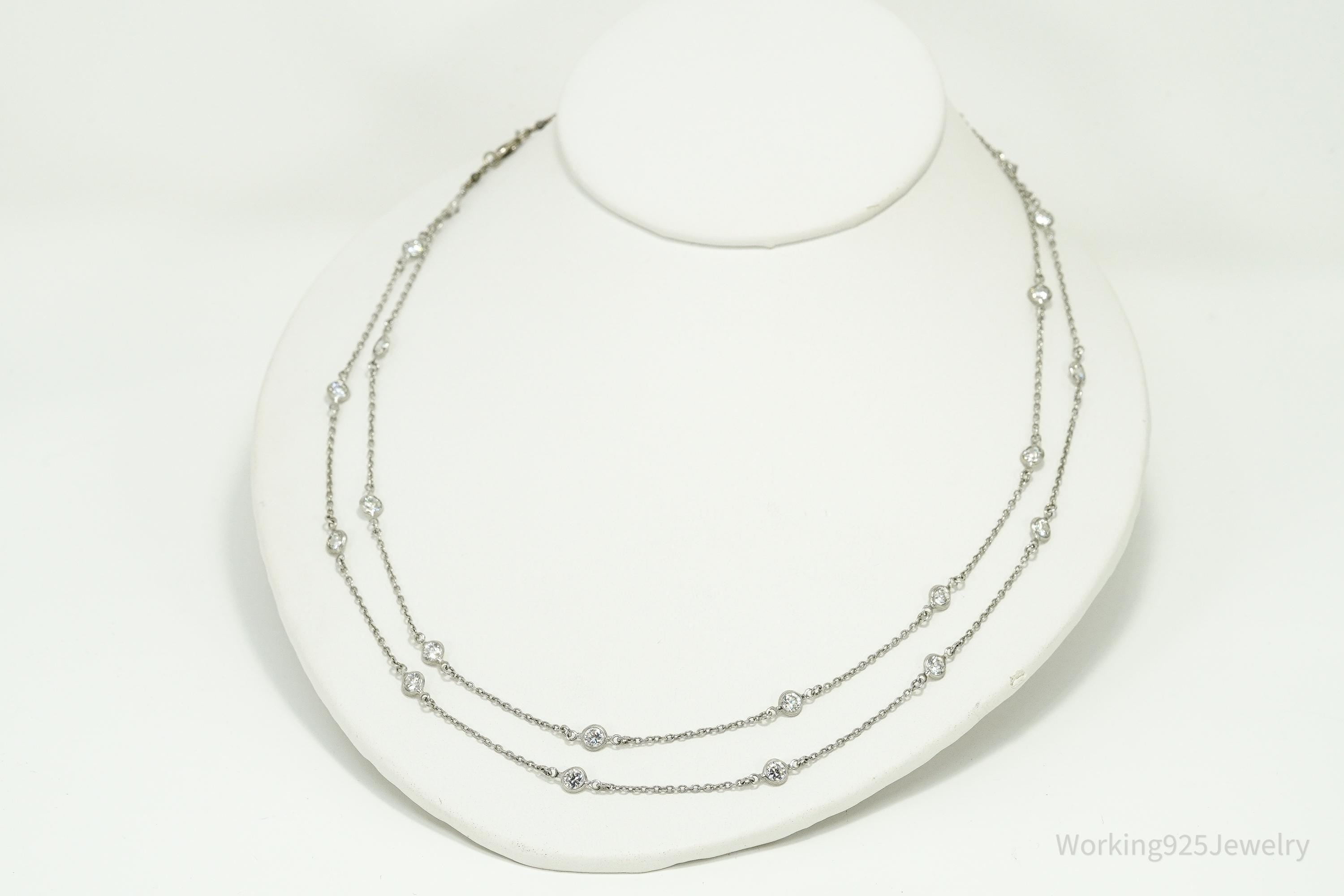 Vintage Cubic Zirconia Sterling Silver Necklace 40"