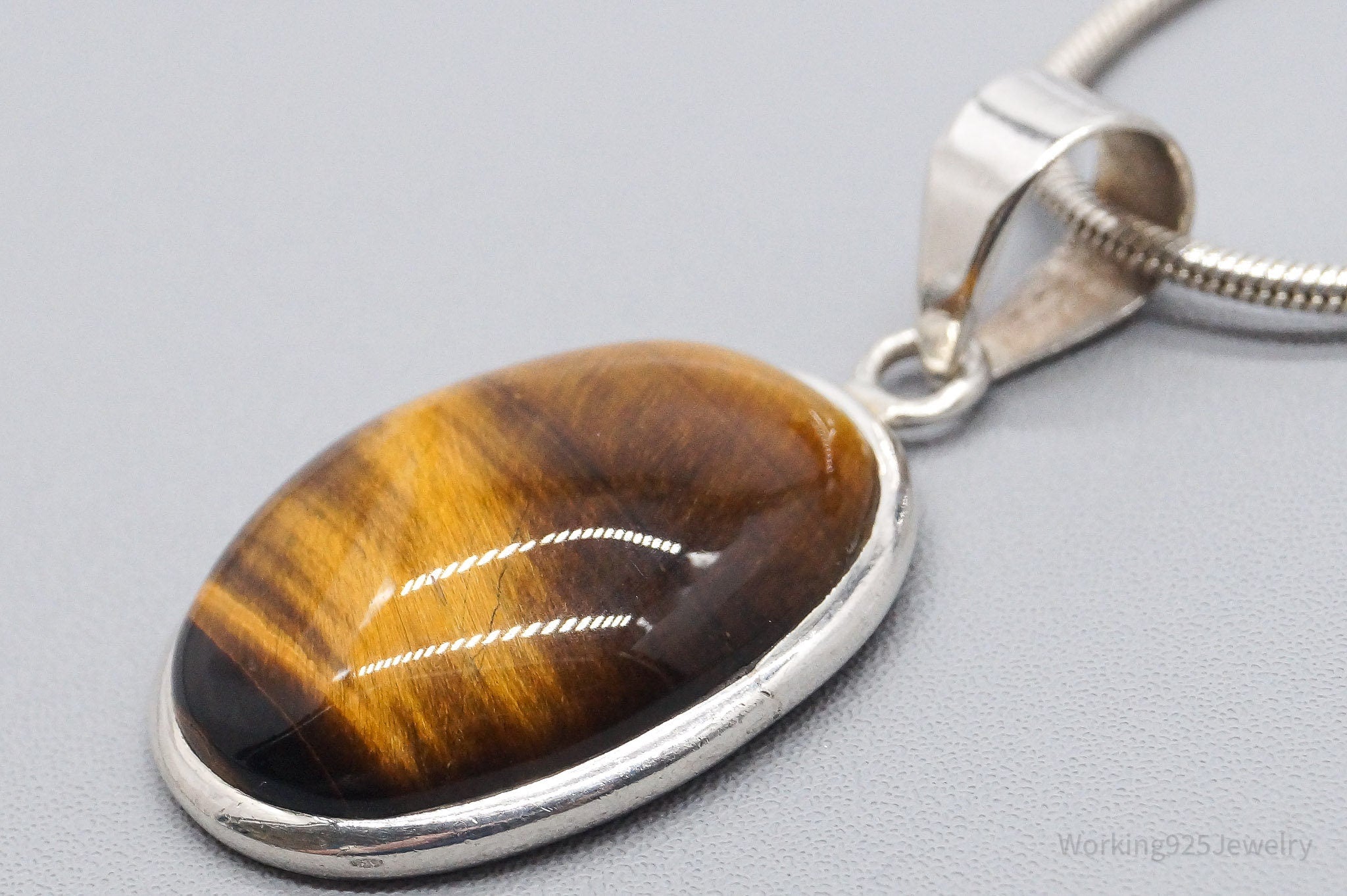 Vintage Large Tigers Eye Sterling Silver Necklace 16"