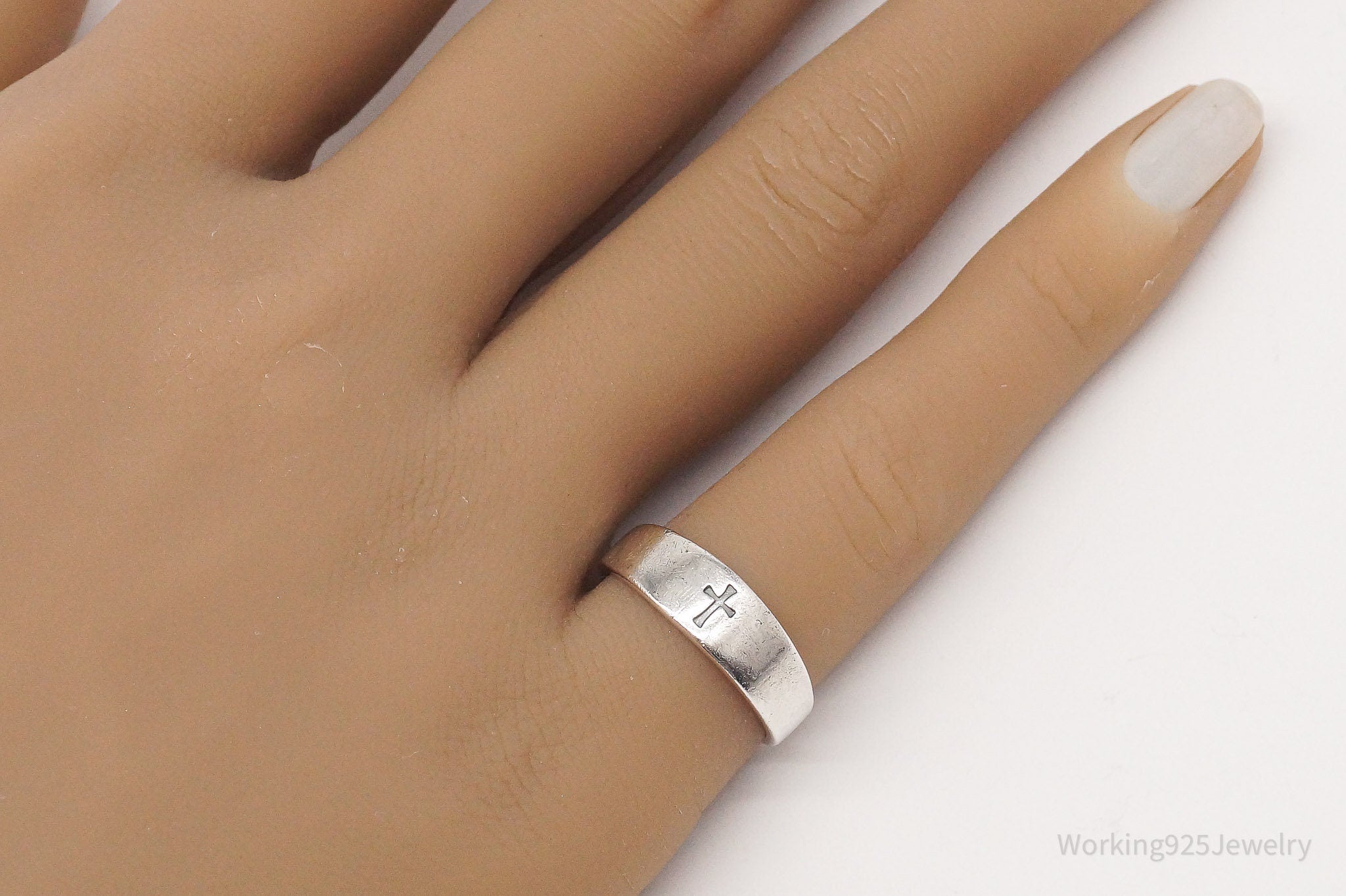 Rare Vintage James Avery Retired Sterling Silver Cross Band Ring - Siz