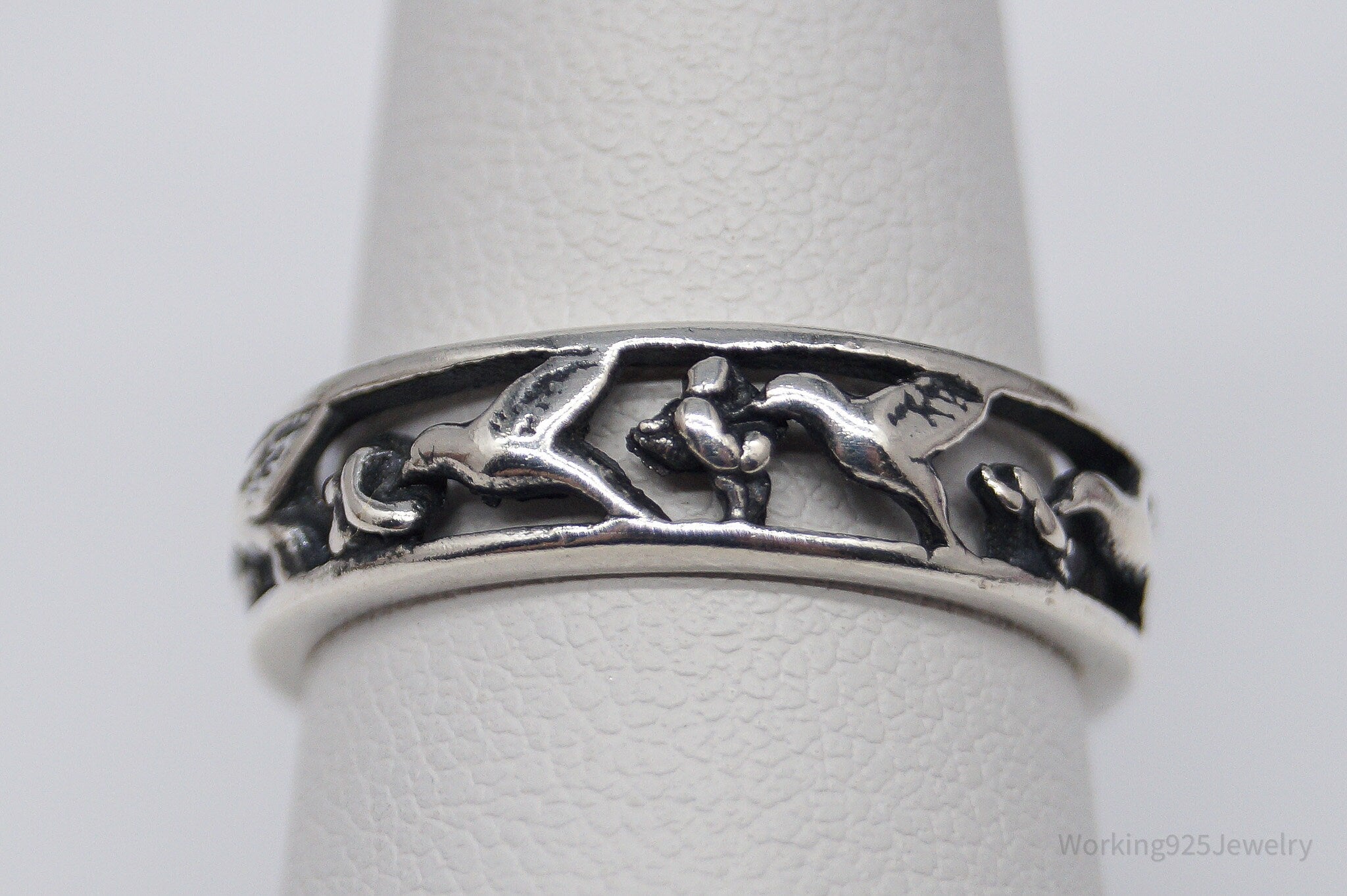Vintage Humming Birds Sterling Silver Band Ring - Size 7.75