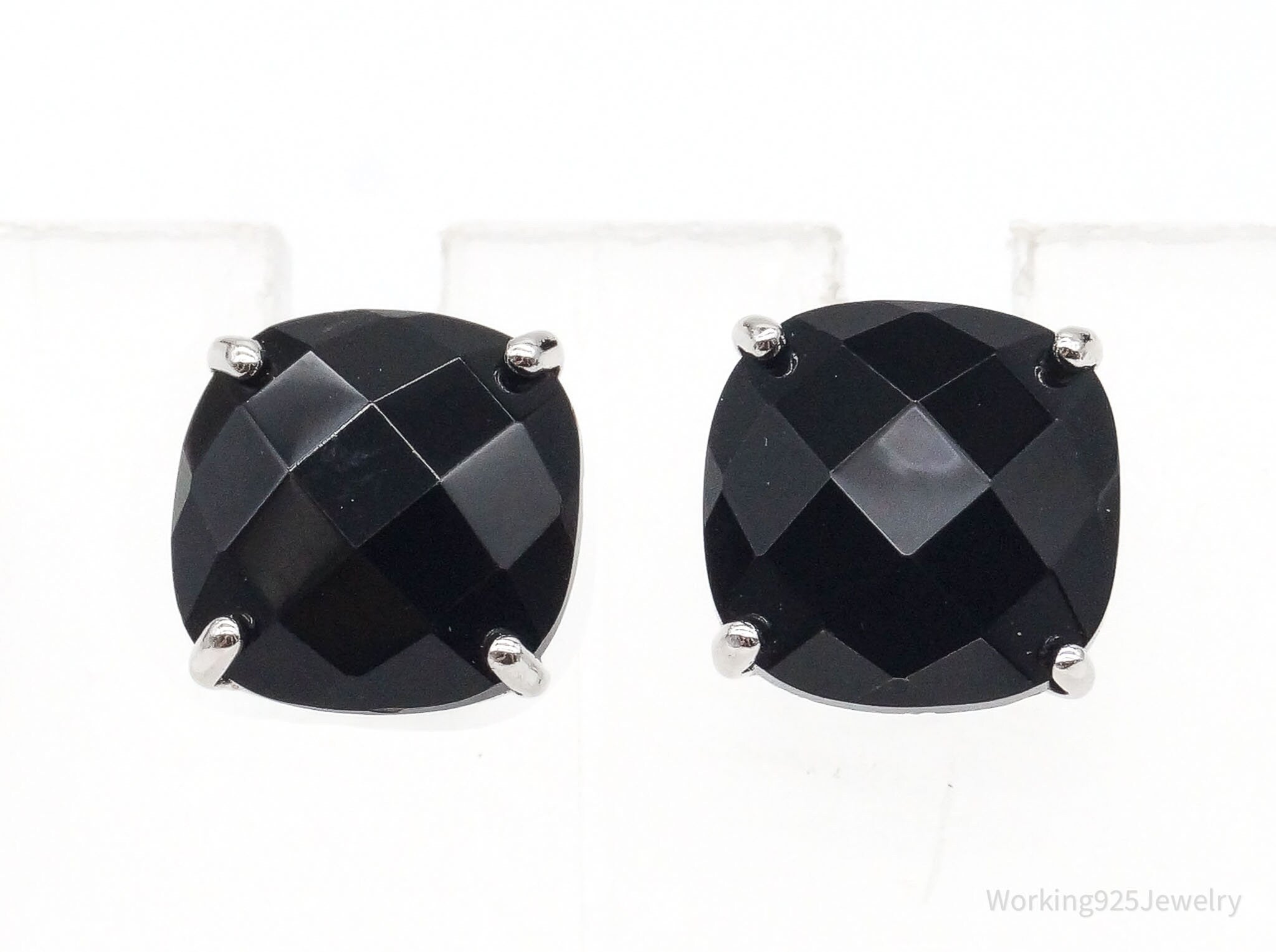 Vintage Black Cubic Zirconia Sterling Silver Stud Earrings