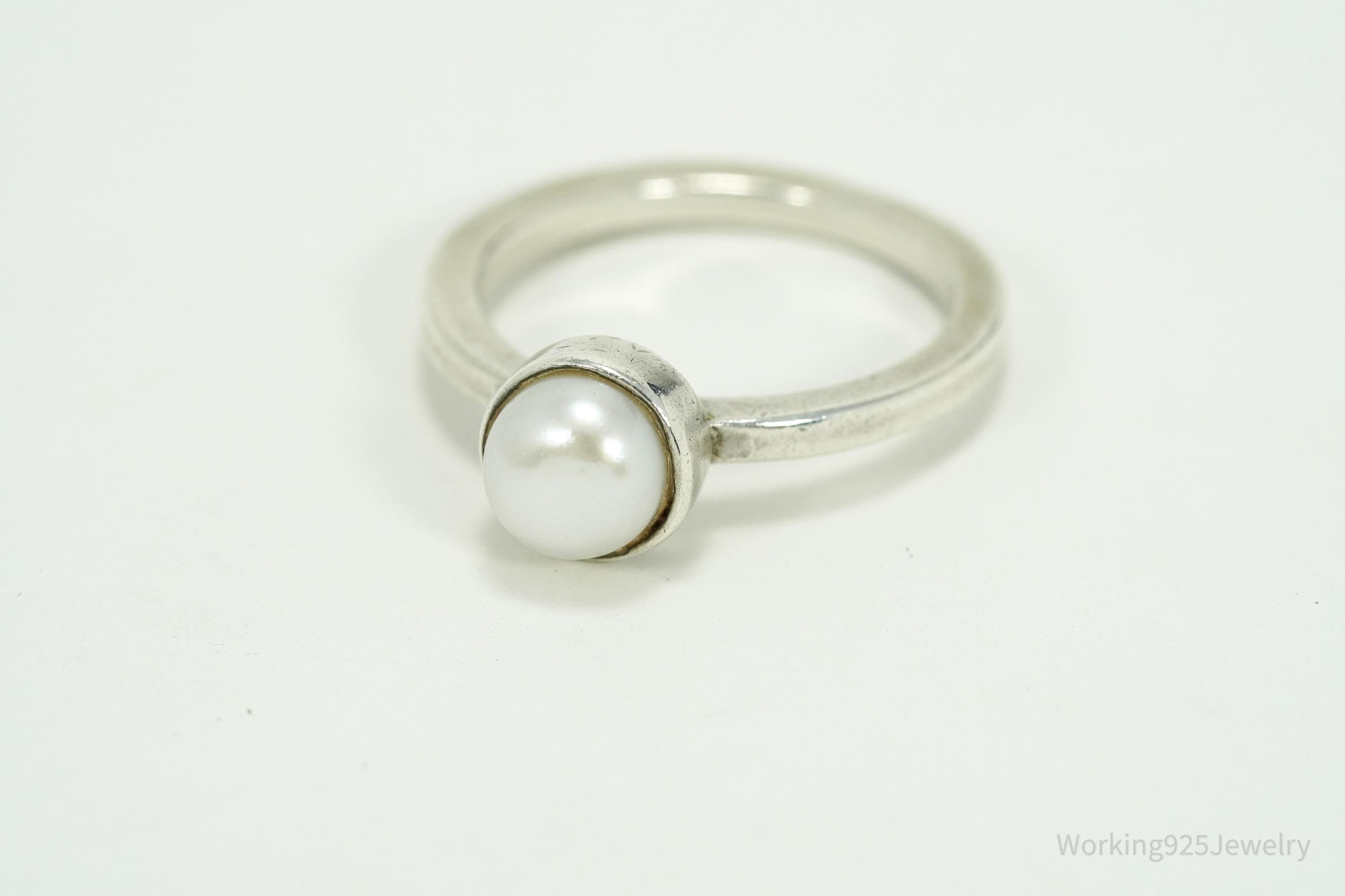 Vintage Pearl Sterling Silver Ring - Size 5