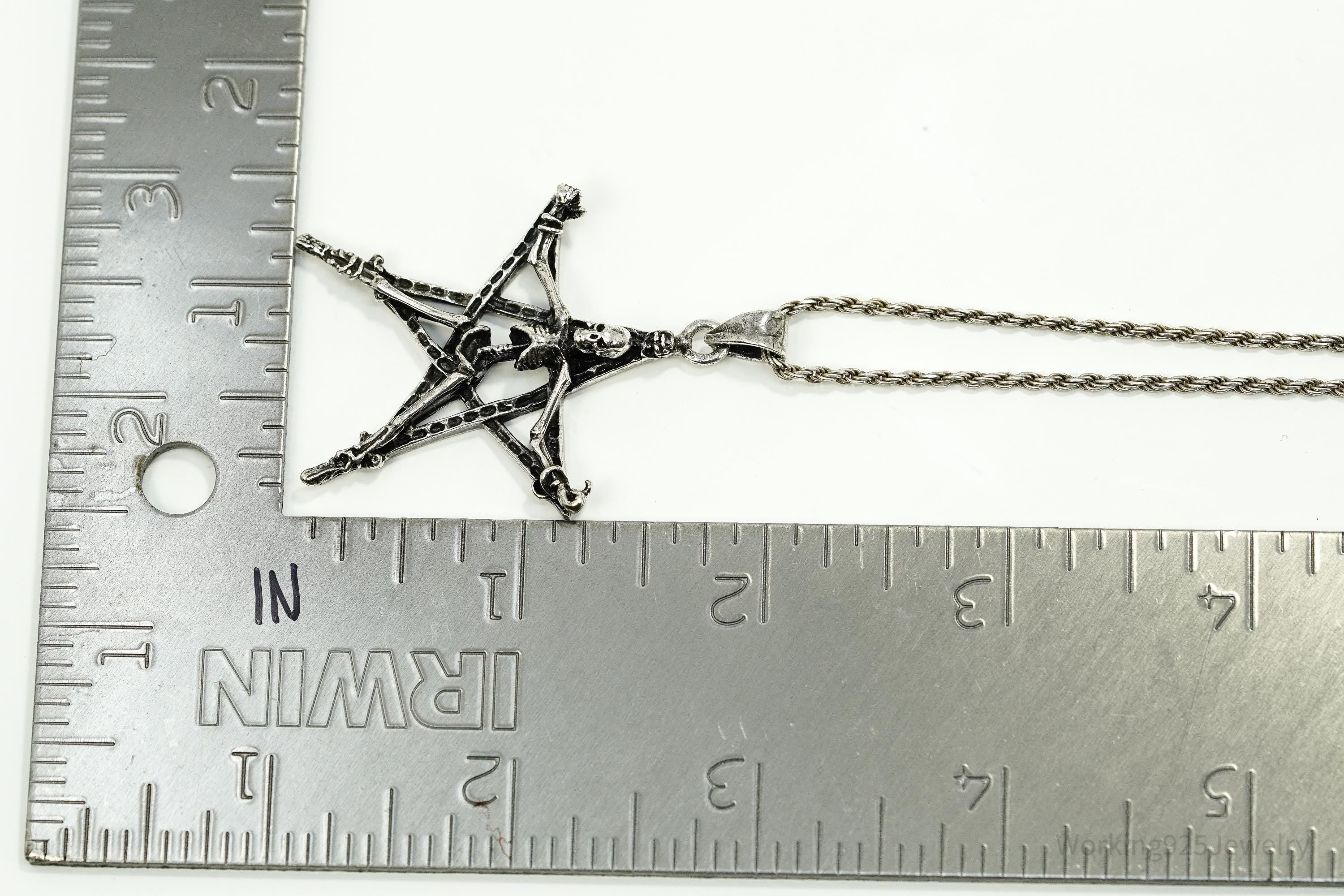 Vintage Skeleton Pentagram Sterling Silver Necklace 20"
