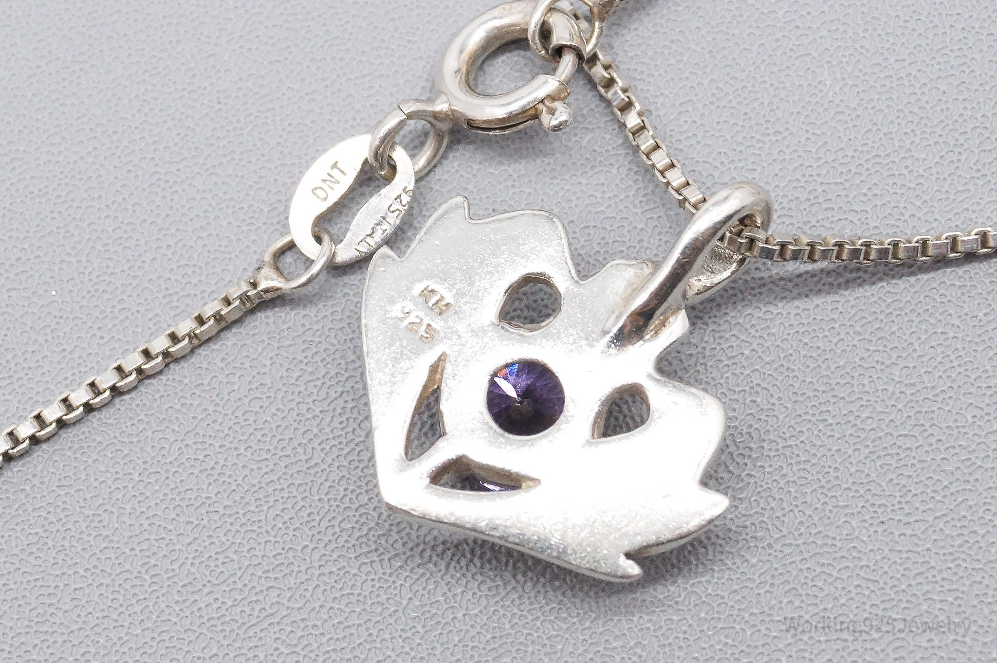 Vintage Purple Cubic Zirconia Scottish Thistle Sterling Silver Necklace 18"