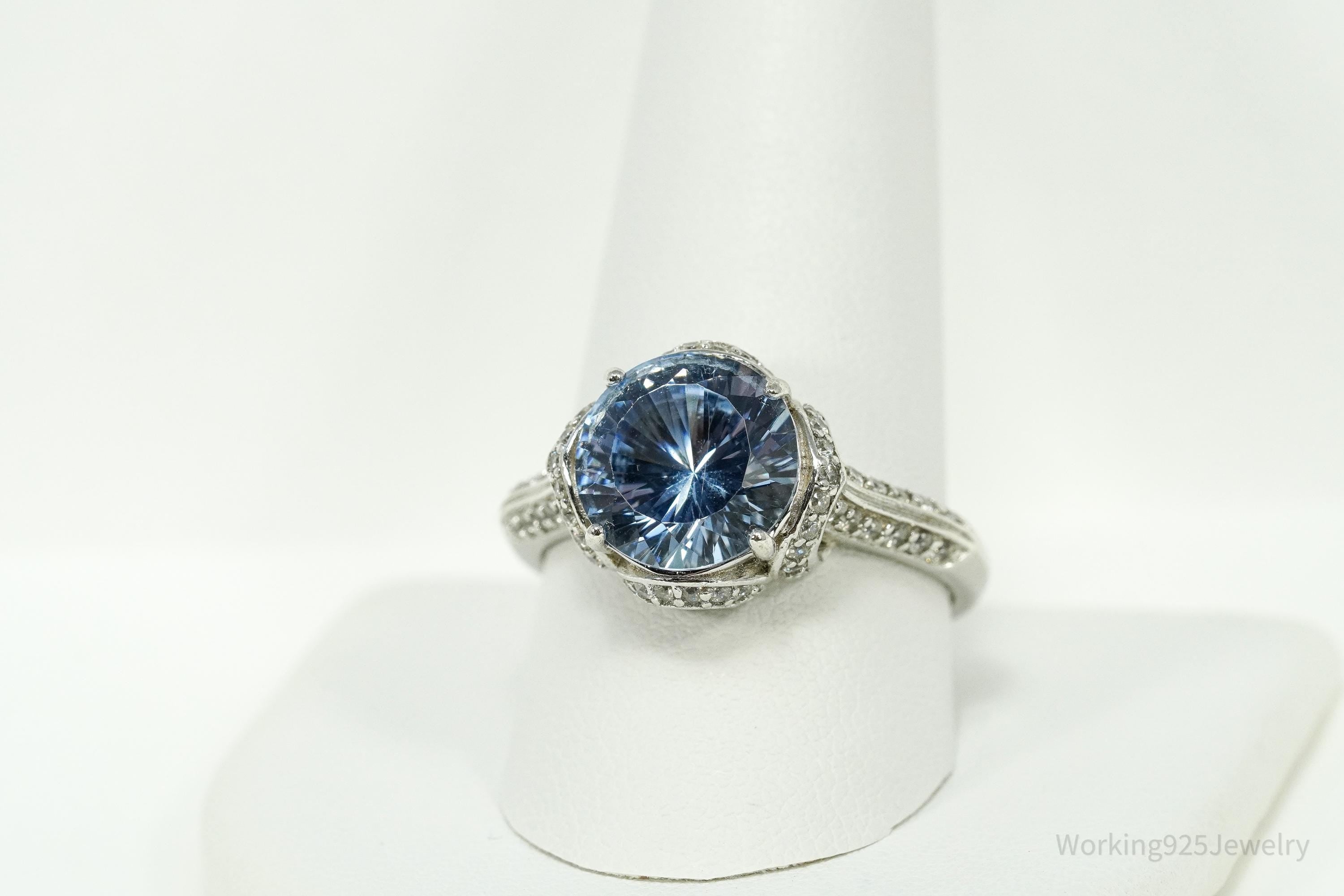PAJ Blue And White Cubic Zirconia Sterling Silver Ring - Size 11