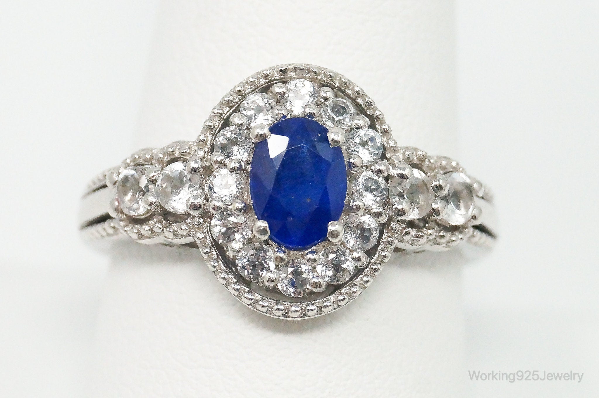 Vintage Sapphire Cubic Zirconia Sterling Silver Ring Size 10