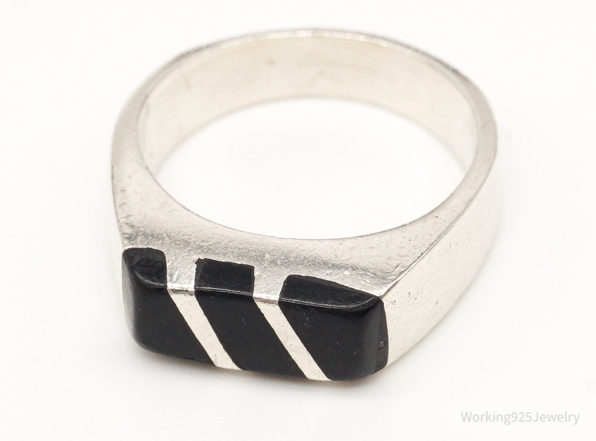 Vintage Mexico Black Onyx Sterling Silver Ring - Size 8.25