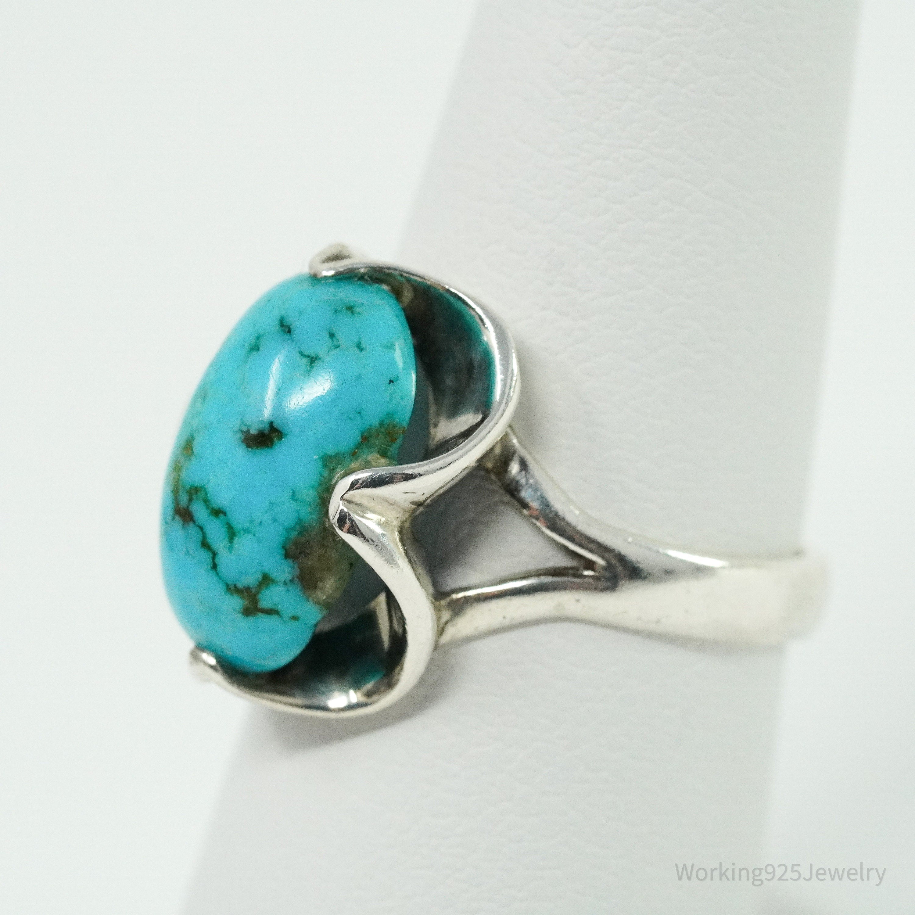Vintage Western Turquoise Sterling Silver Ring - Size 6.75