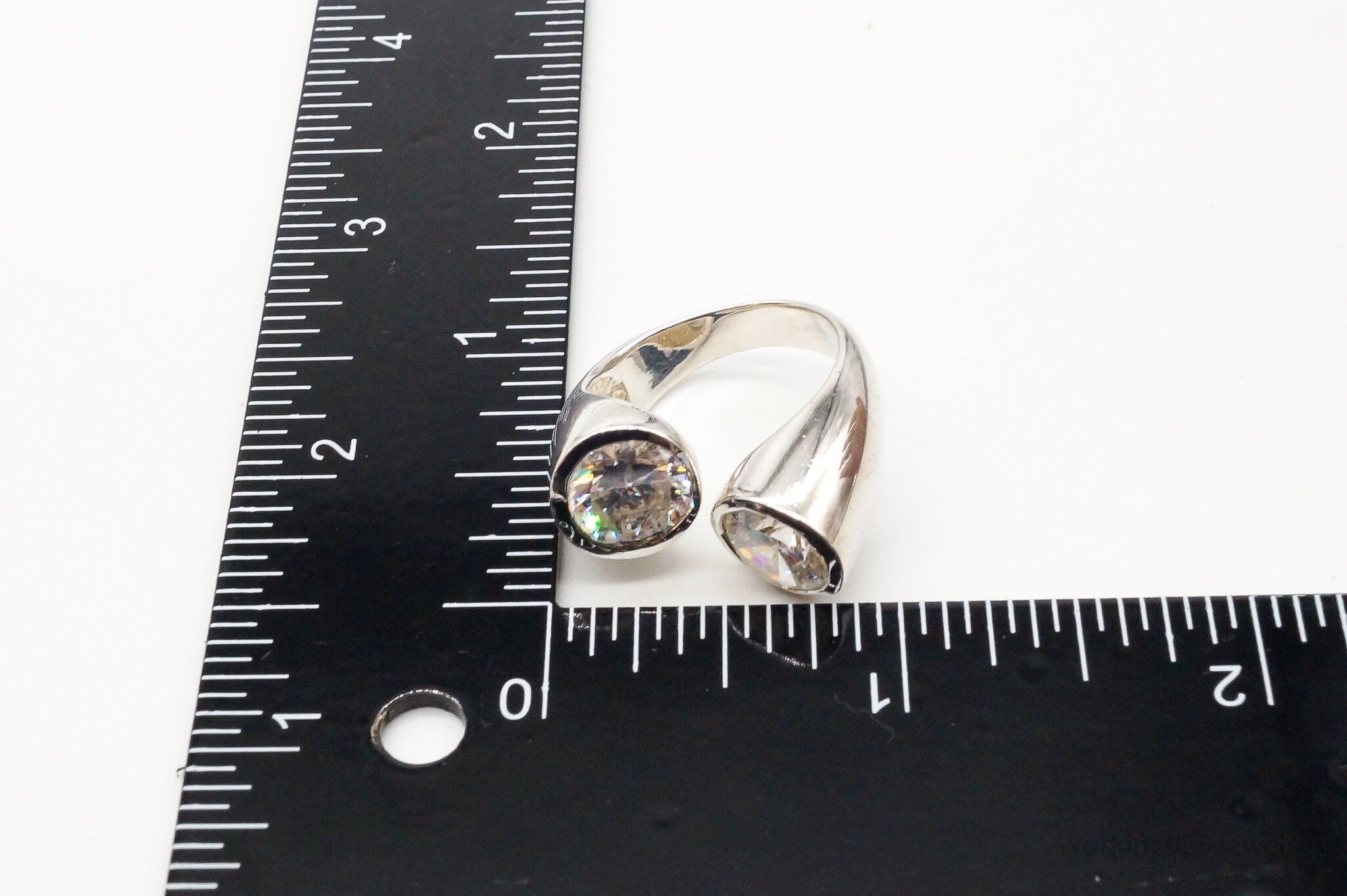 Vintage Cubic Zirconia Sterling Silver Wrap Ring - Size 8.5 Adjustable