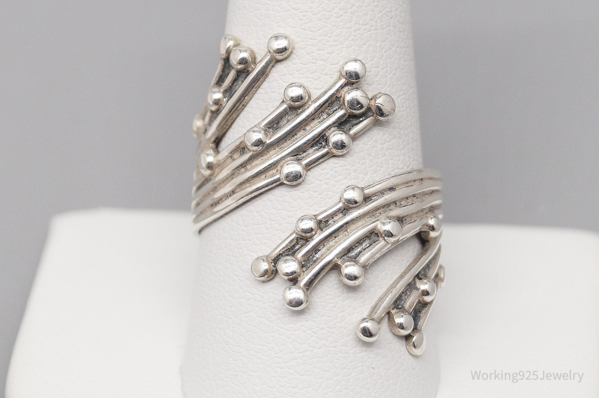 Vintage BEAU Modernist Style Sterling Silver Wrap Ring - Size 10.5 Adjustable