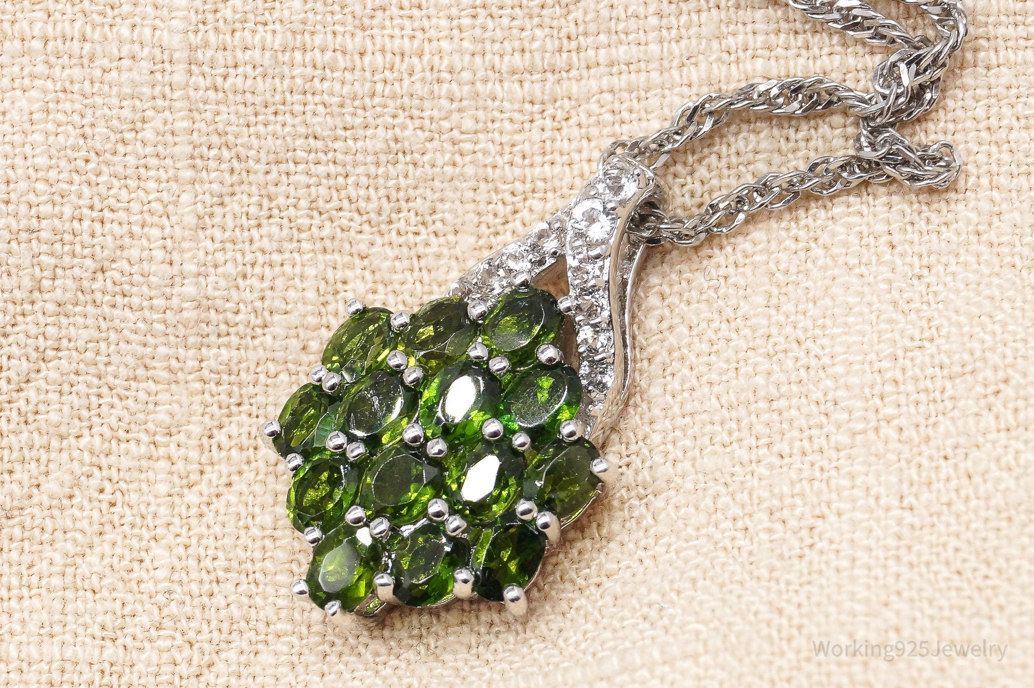 JTV's TGGC Lab Emerald & White Zircon Sterling Silver Necklace 22"