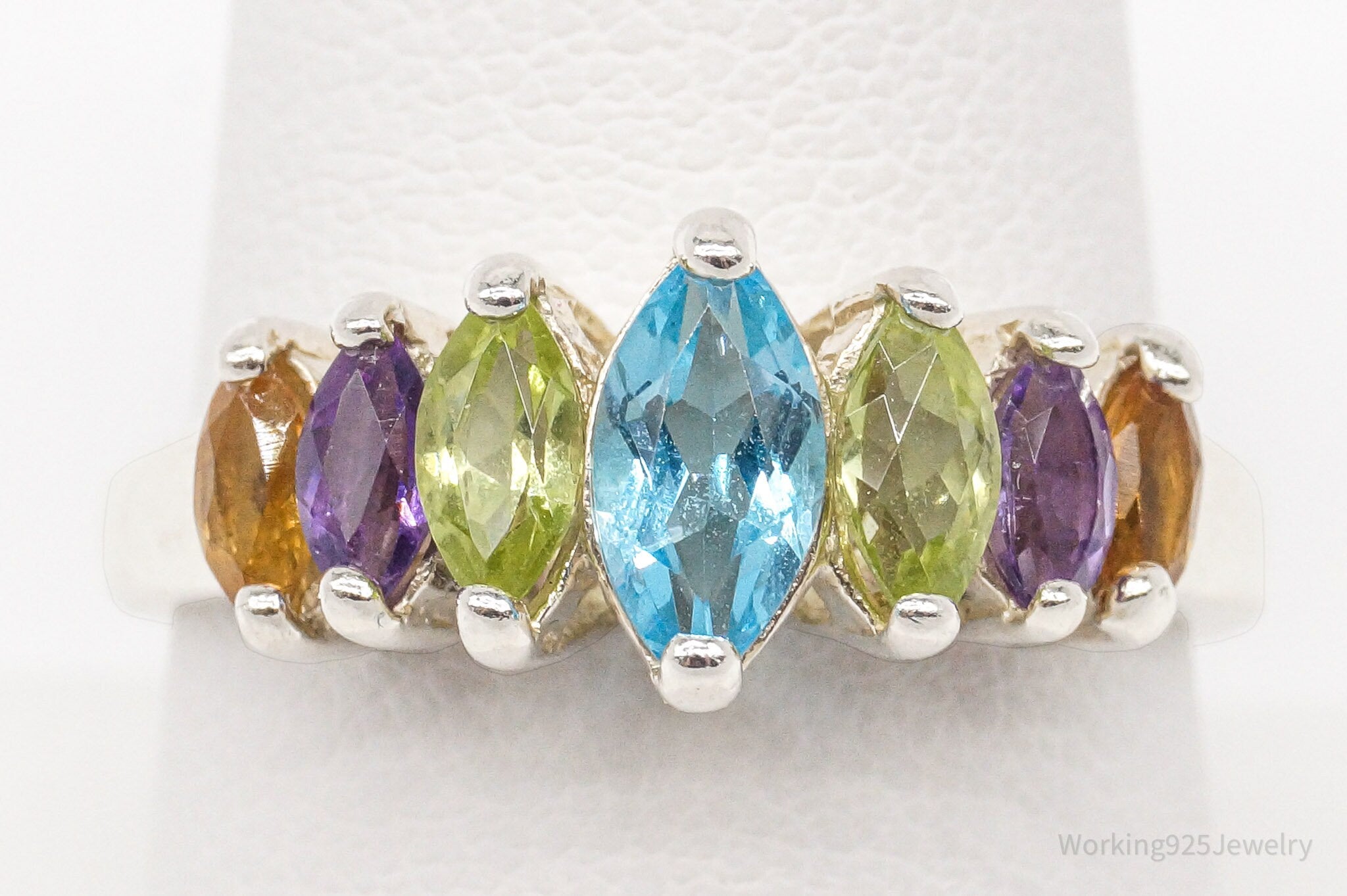 Vintage CNA Multi Gemstone Sterling Silver Ring - Size 9