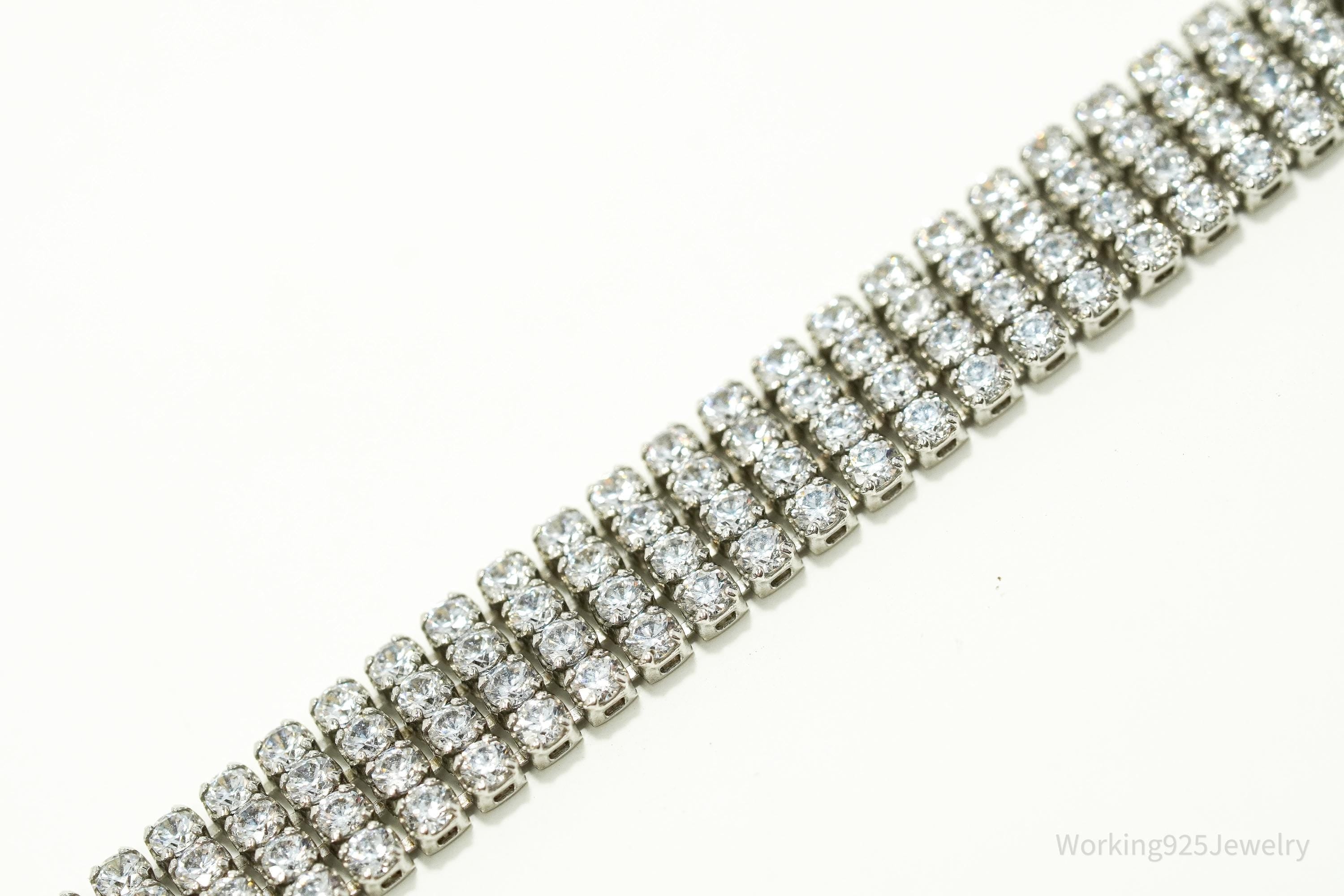 Vintage Cubic Zirconia Sterling Silver Mesh Style Bracelet - 7 1/8"
