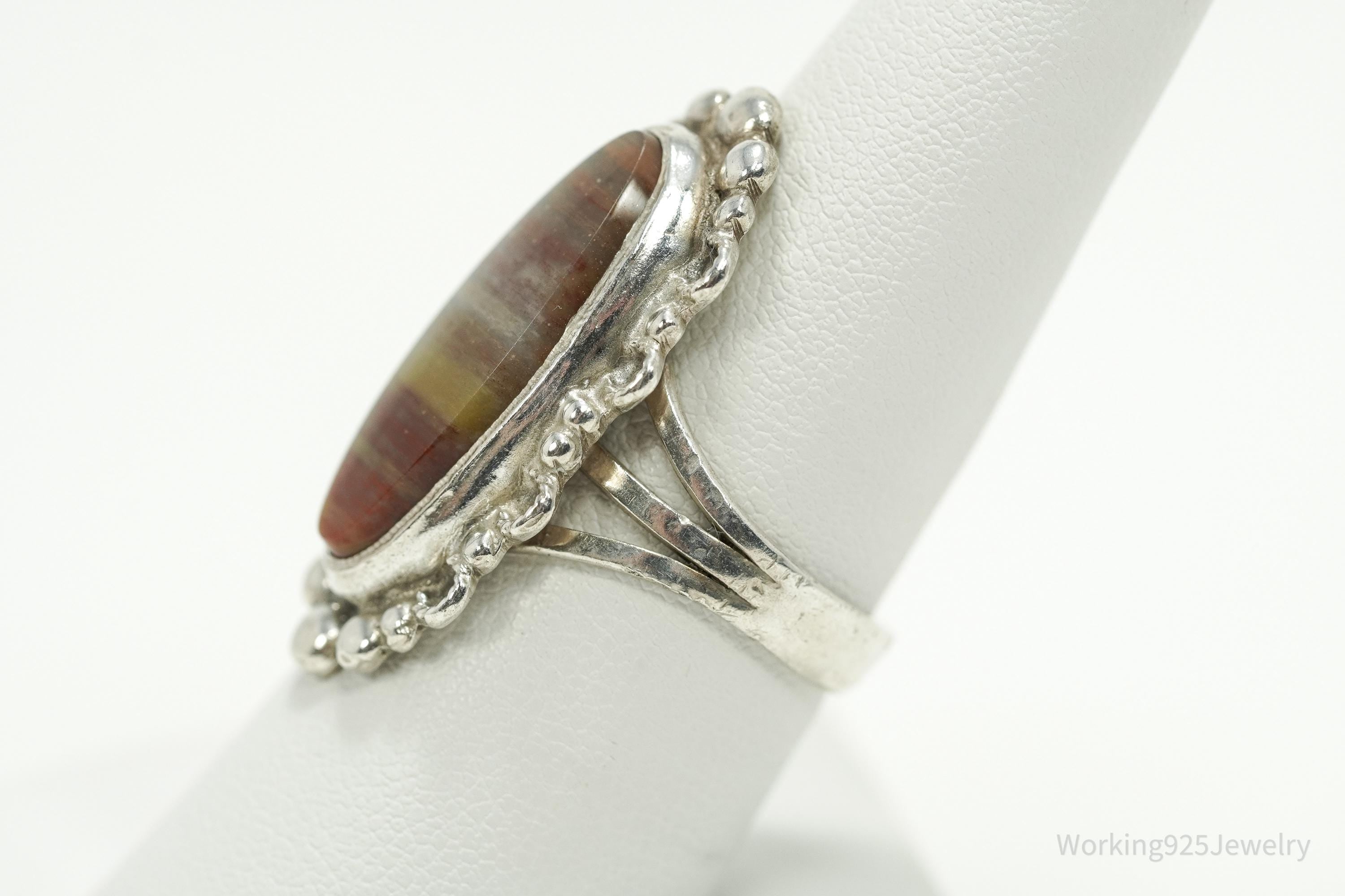 Vintage Handmade Native American Agate Sterling Silver Ring - Size 8