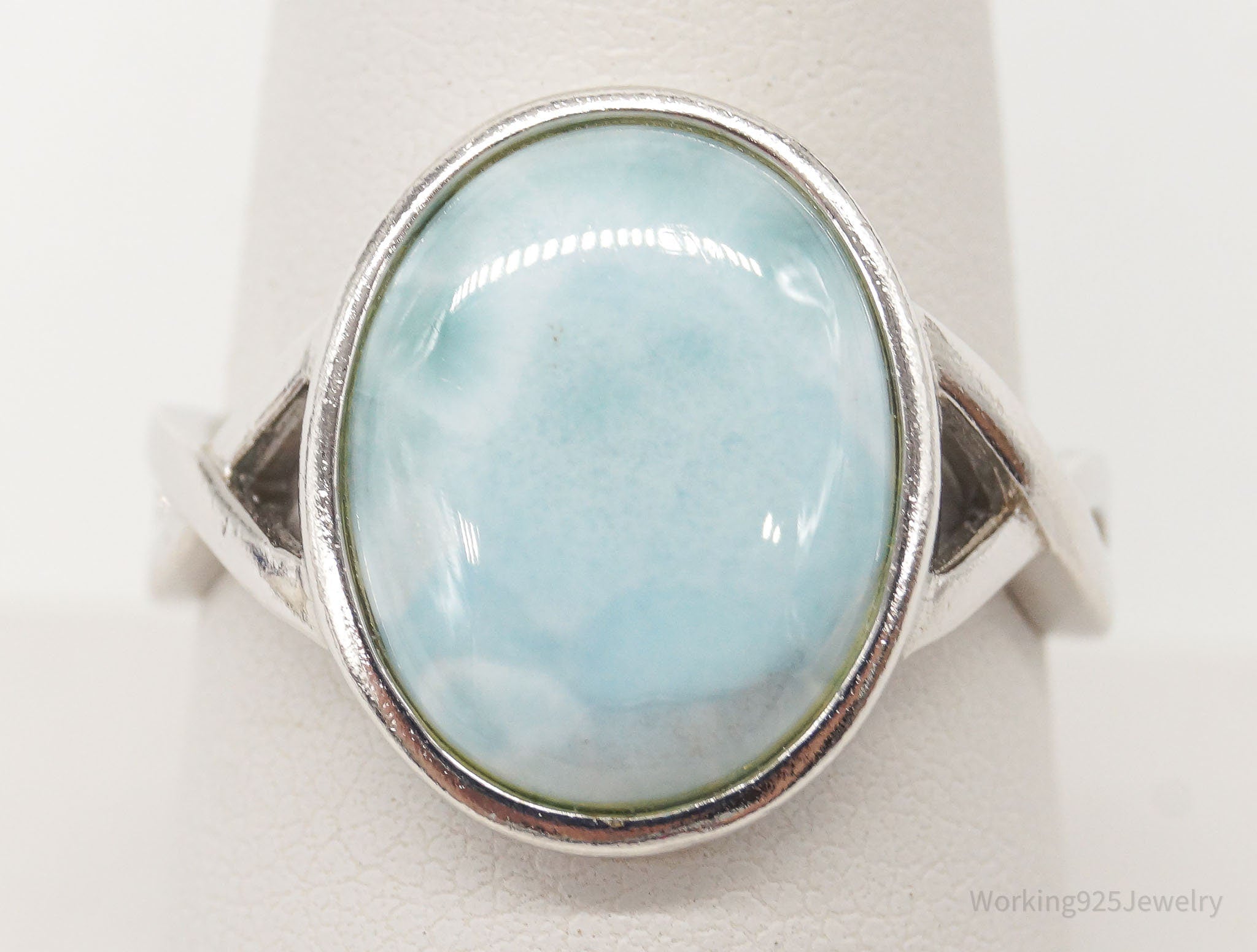 Vintage Blue Larimar Sterling Silver Ring - Size 9