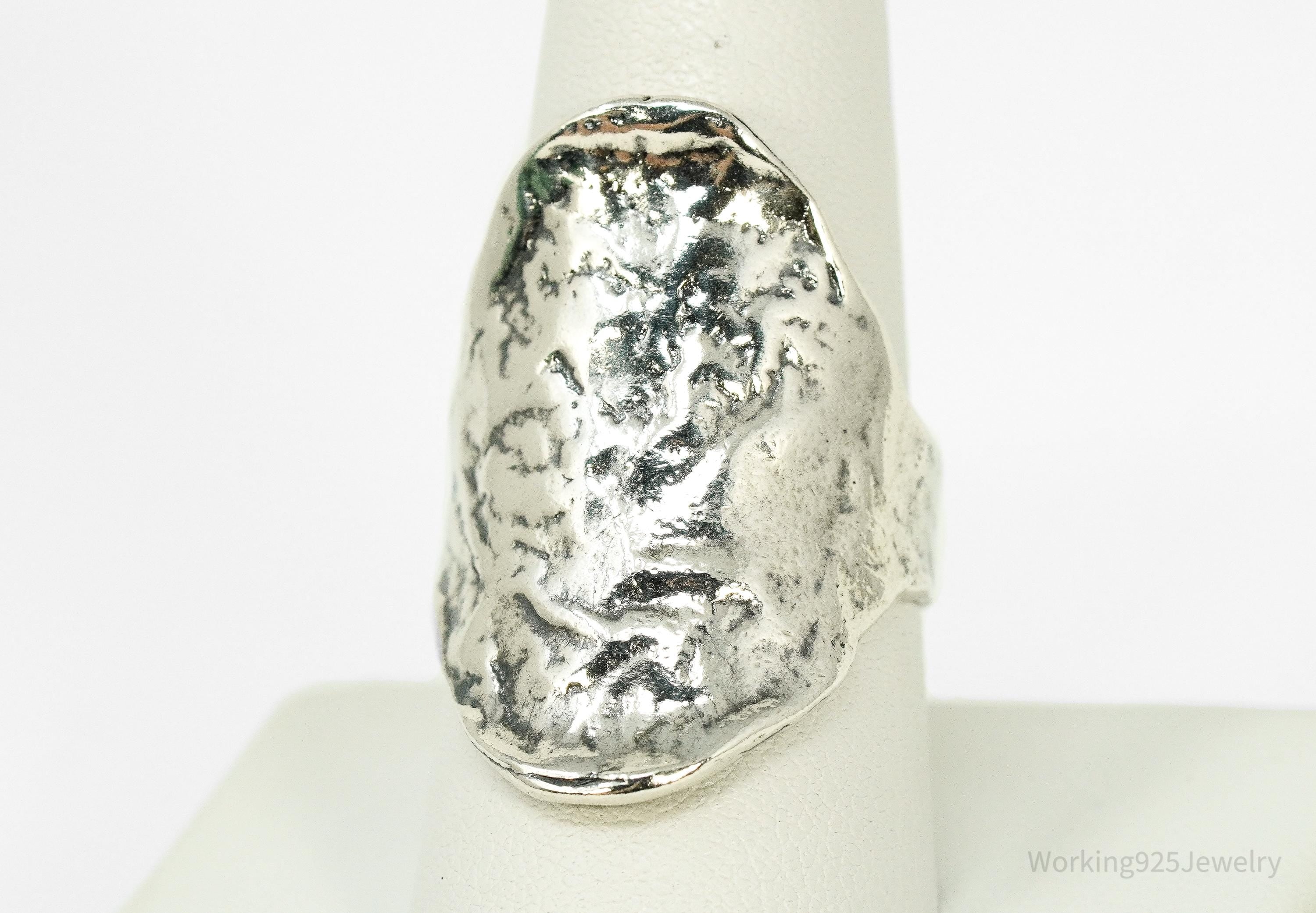 Vintage Brutalist Style Israel Sterling Silver Ring - Size 9