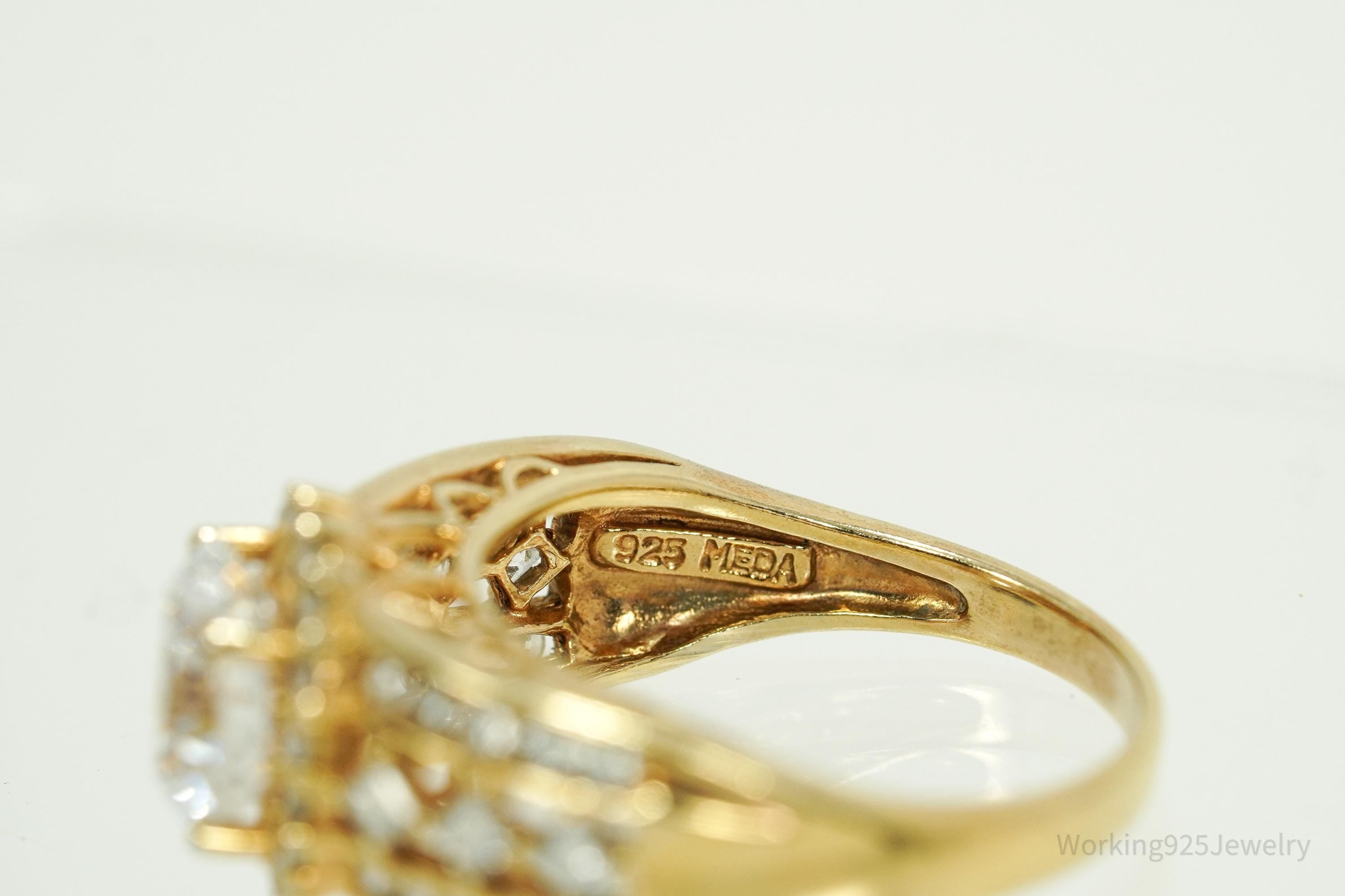 Vintage Designer MEDA Cubic Zirconia Gold Vermeil Sterling Silver Ring - Size 9