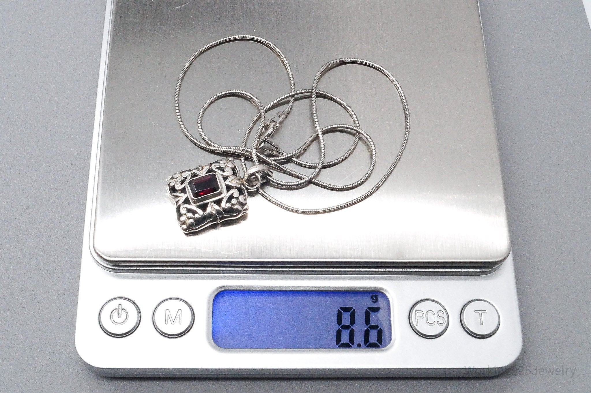 Vintage Garnet Art Deco Style Sterling Silver Necklace 18"