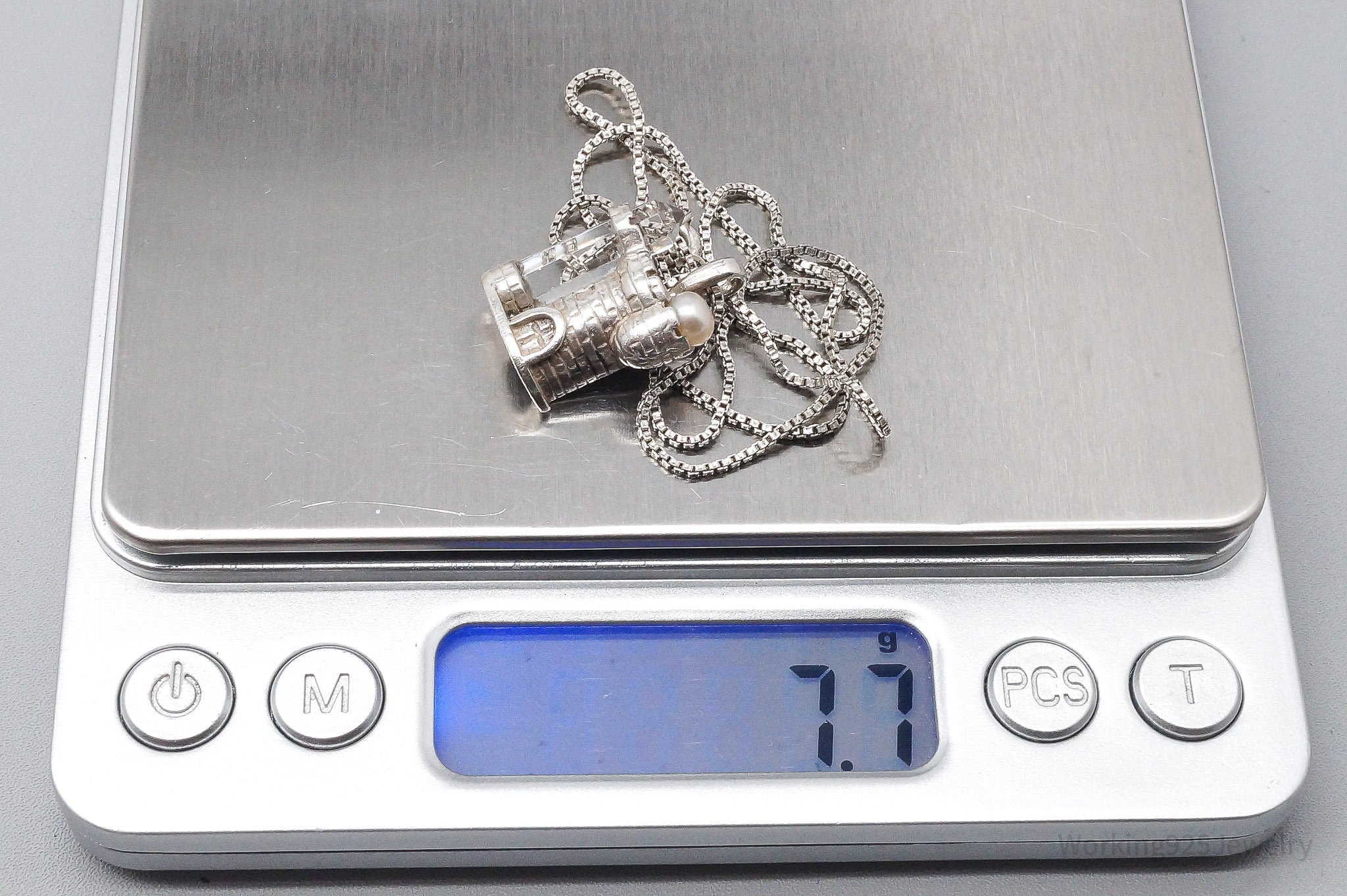 Vintage Pearl & Crystal Castle Sterling Silver Necklace 18"