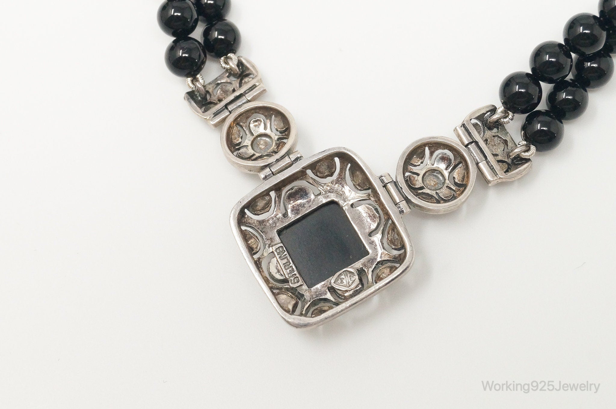 Vintage Designer Judith Jack Black Onyx Marcasite Sterling Silver Necklace